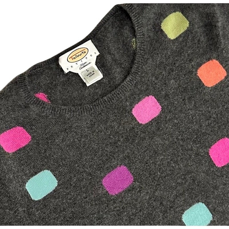 Talbots Petites Gray Cashmere Sweater Multi Color Pattern Size PL Soft