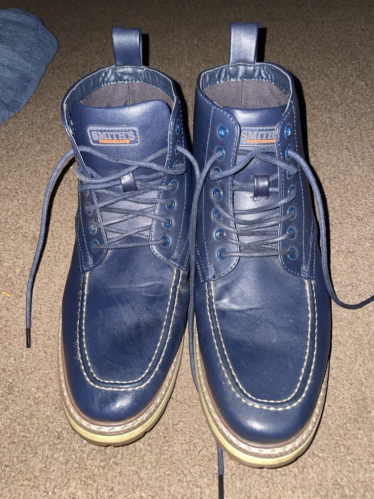 Smith\'s Workwear Men\'s 10.5 Navy Blue Moc Toe Lace Up Ankle Boots Casual