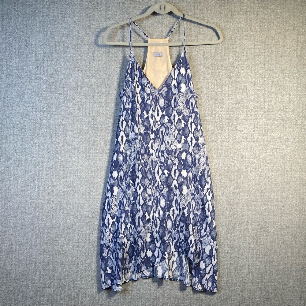 Abbeline Women\'s Small Blue Snakeskin Print Babydoll Mini Dress 100% Rayon USA Abbeline Women\'s Small Blue Snakeskin Print Babydoll Mini Dress 100% Rayon USA