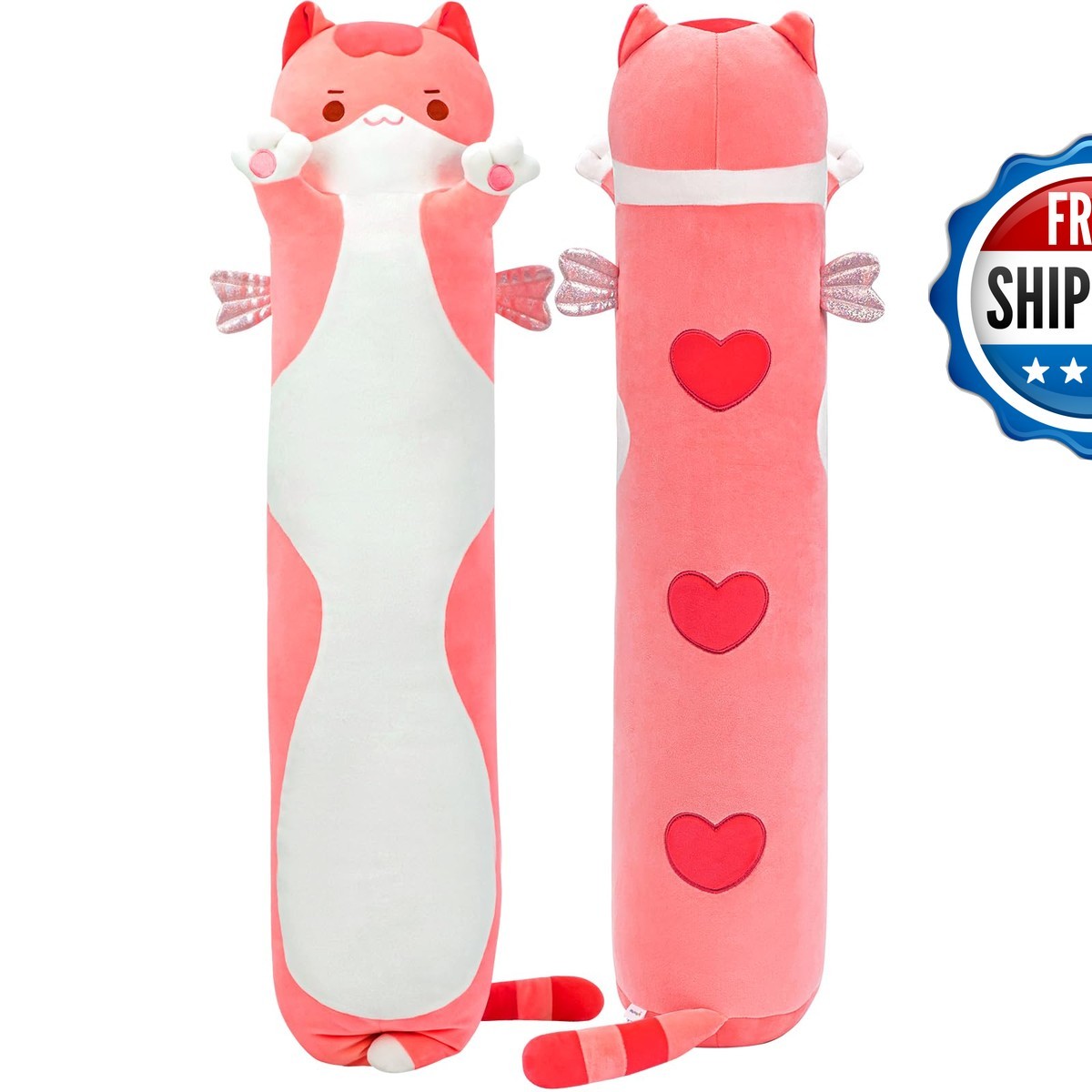 Mewaii Long Cat Plush Stuffed Animal Pillow Pink 28 inch Kawaii