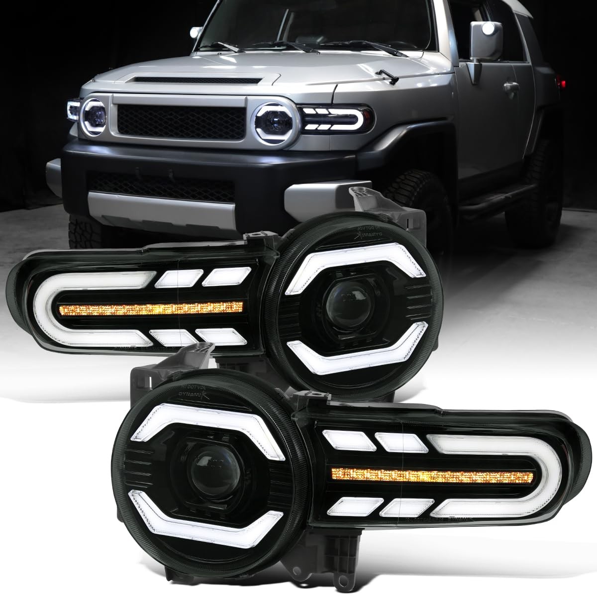- Fits 2007-2014 Toyota FJ Cruiser Halogen Projector Headlights