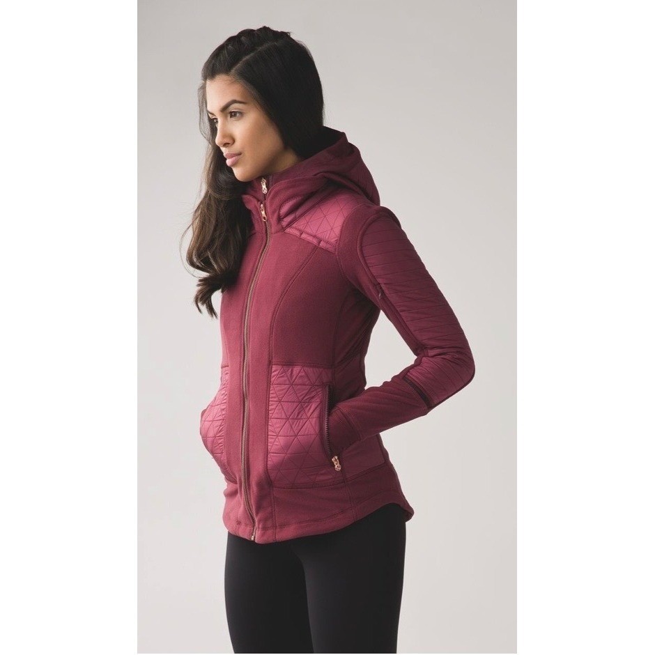 Lululemon EUC Fleecy Keen III Jacket Complete Removable Hood Wine Berry Size 2