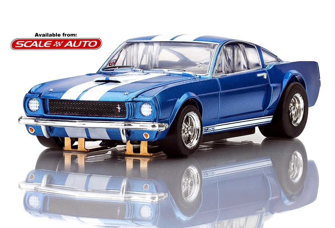 AFX Mega G+ Shelby GT350 \'66 Mustang Blue w/White Stripes 1/64th Slot Car #22149