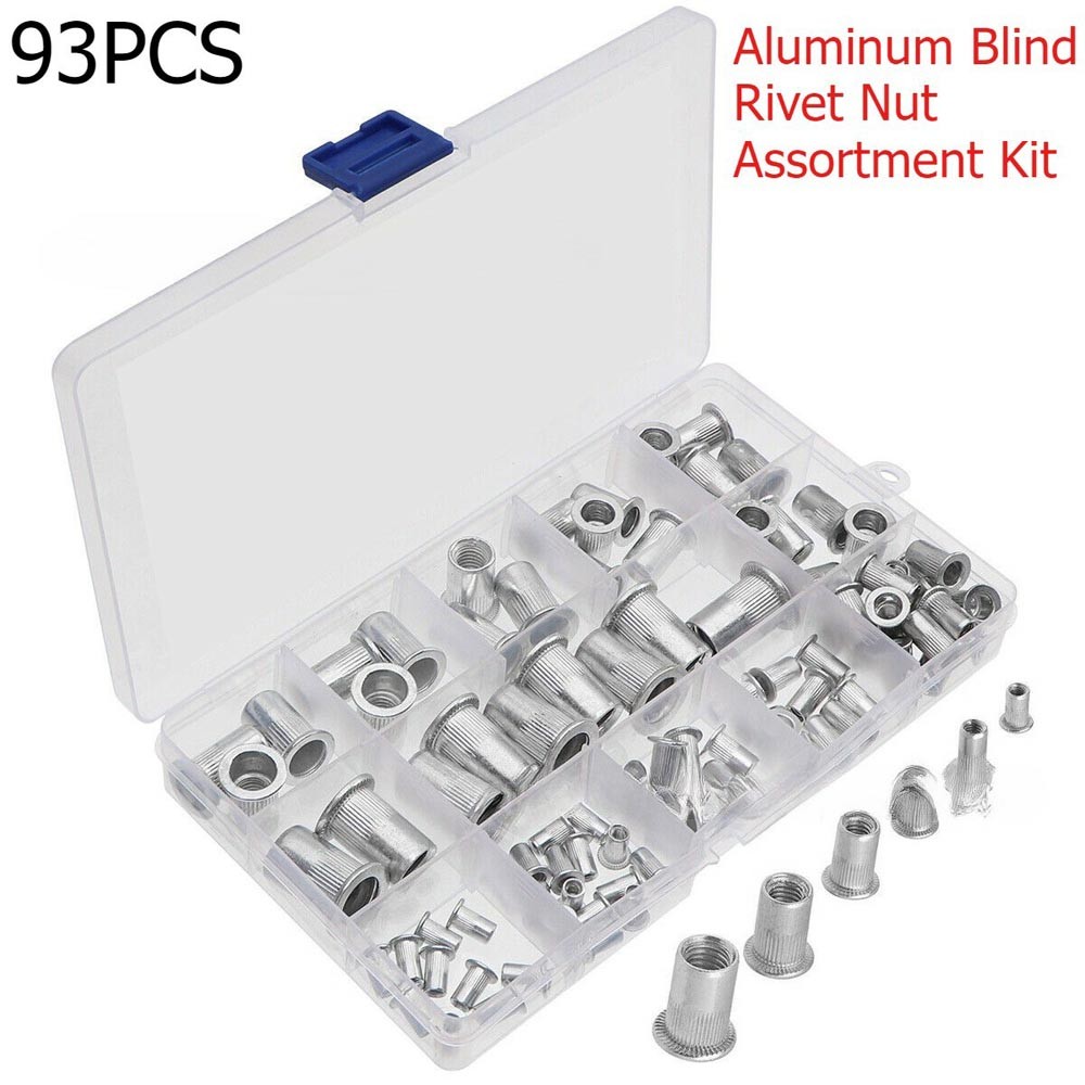 93Pcs Blind Rivet Nut Set Assorted Sizes M3-M10 Threaded Inserts for Furniture