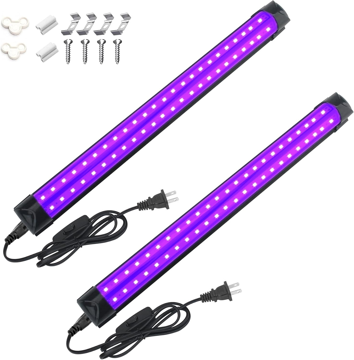 2 Packs 10W 1Ft Linkable UV-A Black Light Bars with 59In Plug+Switch