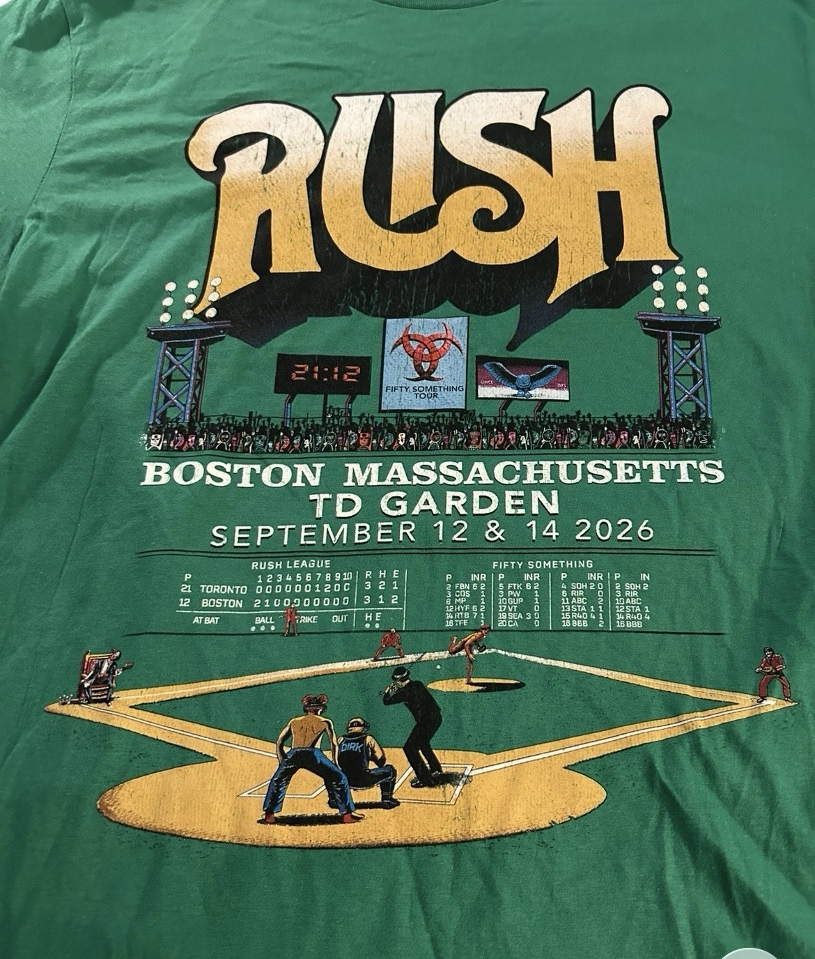 OFFICIAL RUSH FIFTY SOMETHING 2026 TOUR TD BANK  ARENA BOSTON EVENT SHIRT XL