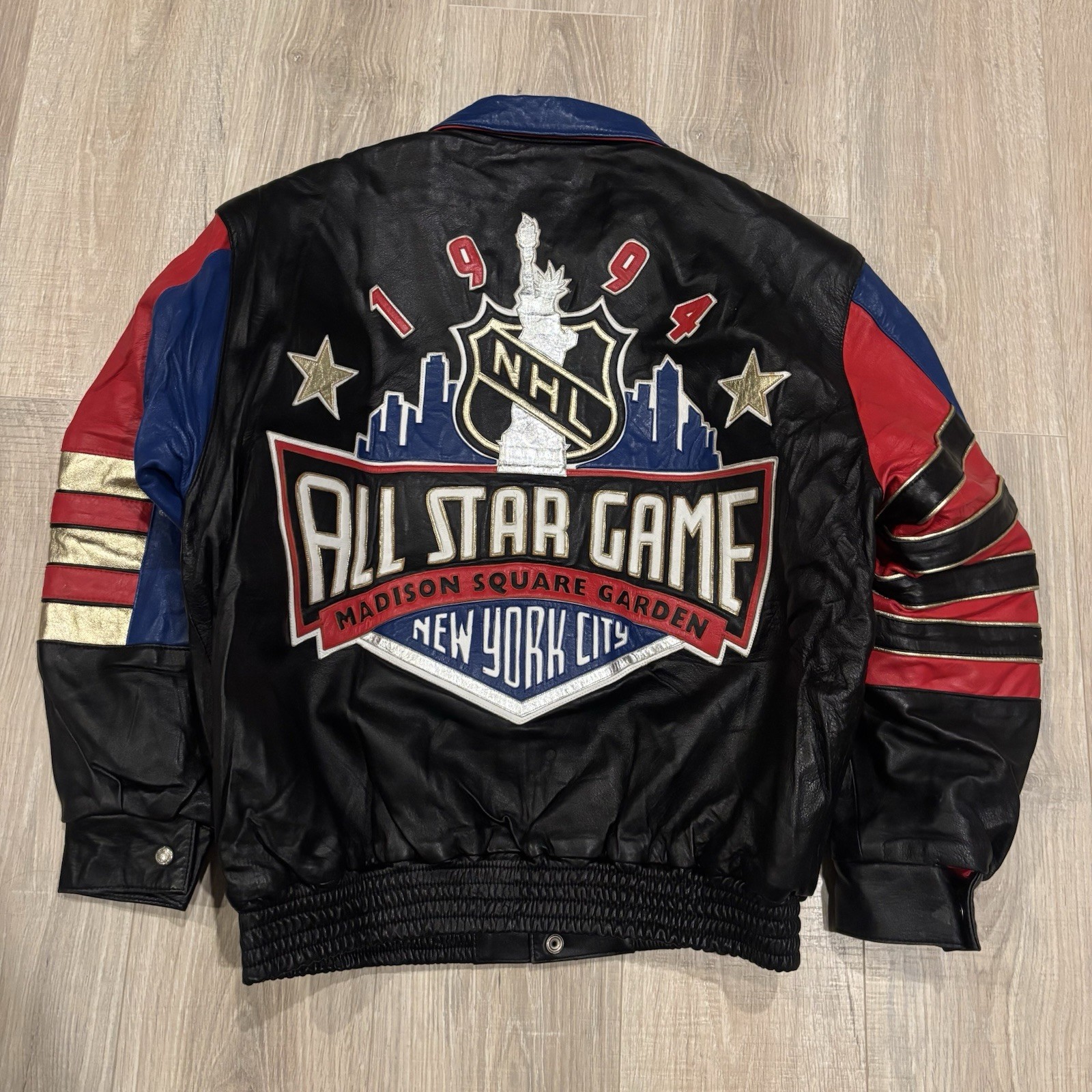 Vintage Jeff Hamilton 1994 NHL New York All Star Game Leather Jacket Mens L MSG