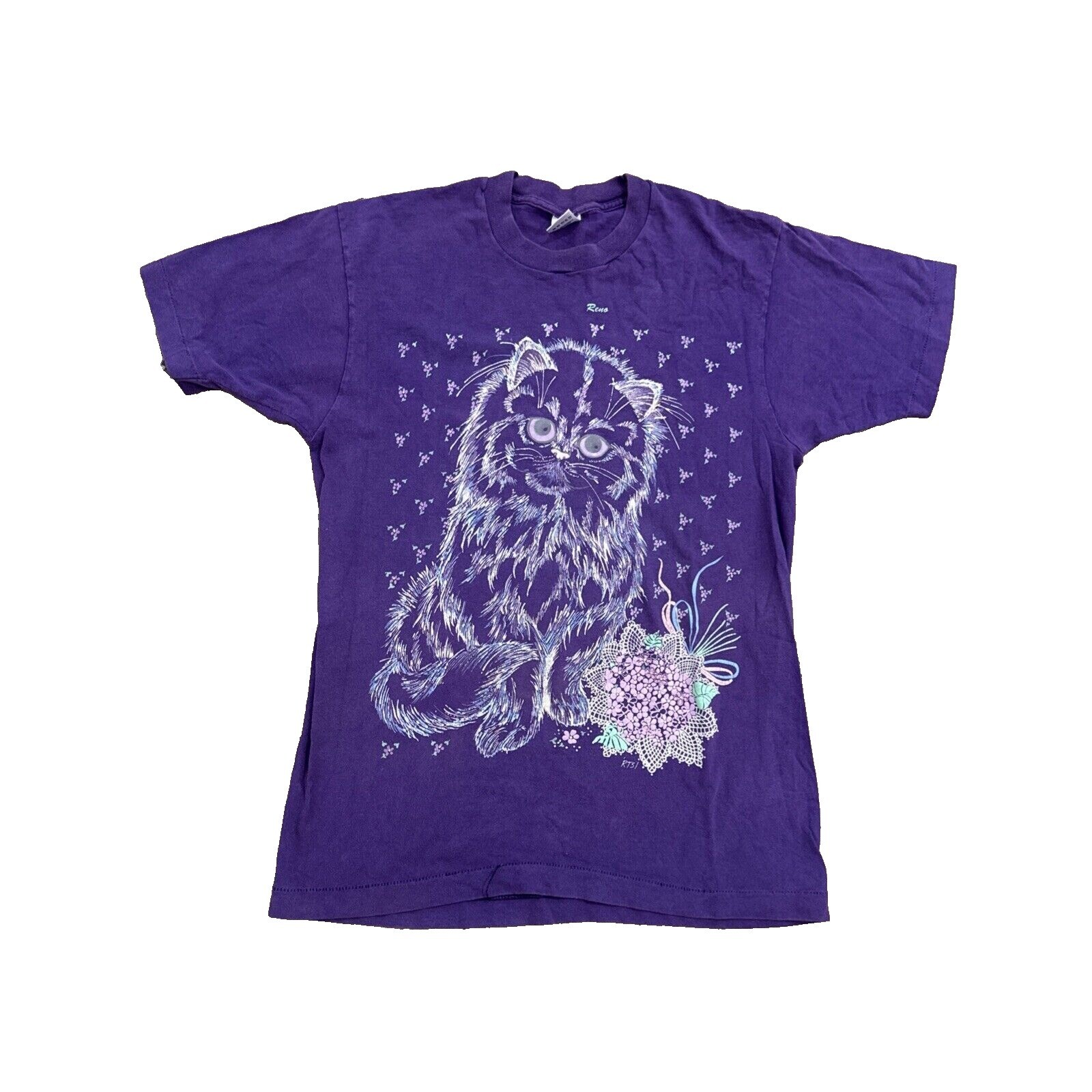 Vintage Cat Shirt Mens L Purlpe Cotton Kitten 90s Grandmacore Retro Vintage Cat Shirt Mens L Purlpe Cotton Kitten 90s Grandmacore Retro