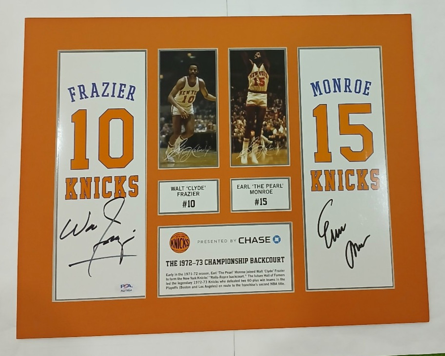 PSA/DNA Walt Frazier Earl Monroe Dual Signed Auto Autograph 18x14 Display HOF