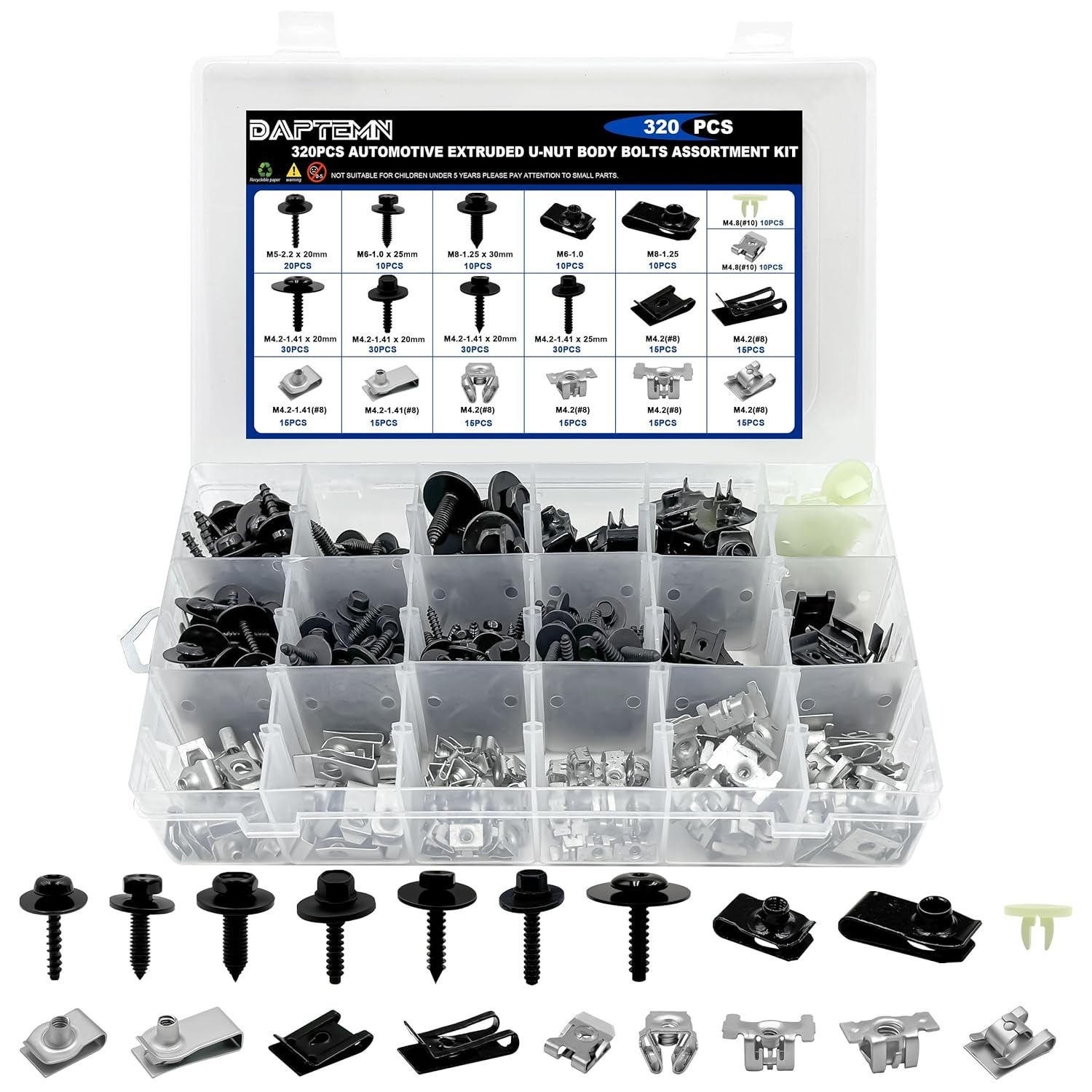 320PCS Automotive Body Bolt & U-Style Clip Nut Assortment Kit, 19 Sizes for GM F 320PCS Automotive Body Bolt & U-Style Clip Nut Assortment Kit, 19 Sizes for GM F