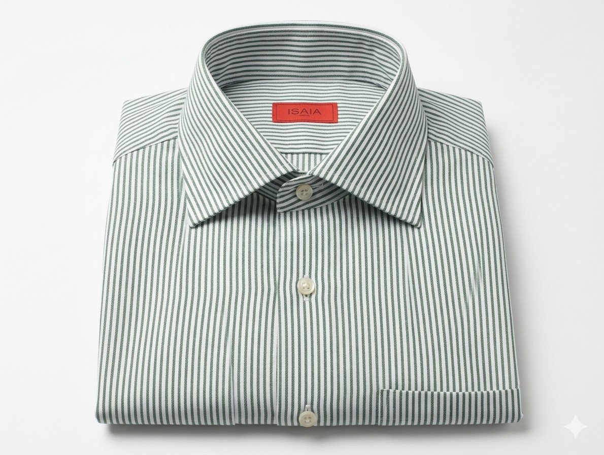 Isaia Striped Dk Green Dress Shirt Cotton Point Collar Regular Fit 15 1/2 M 39 Isaia Striped Dk Green Dress Shirt Cotton Point Collar Regular Fit 15 1/2 M 39