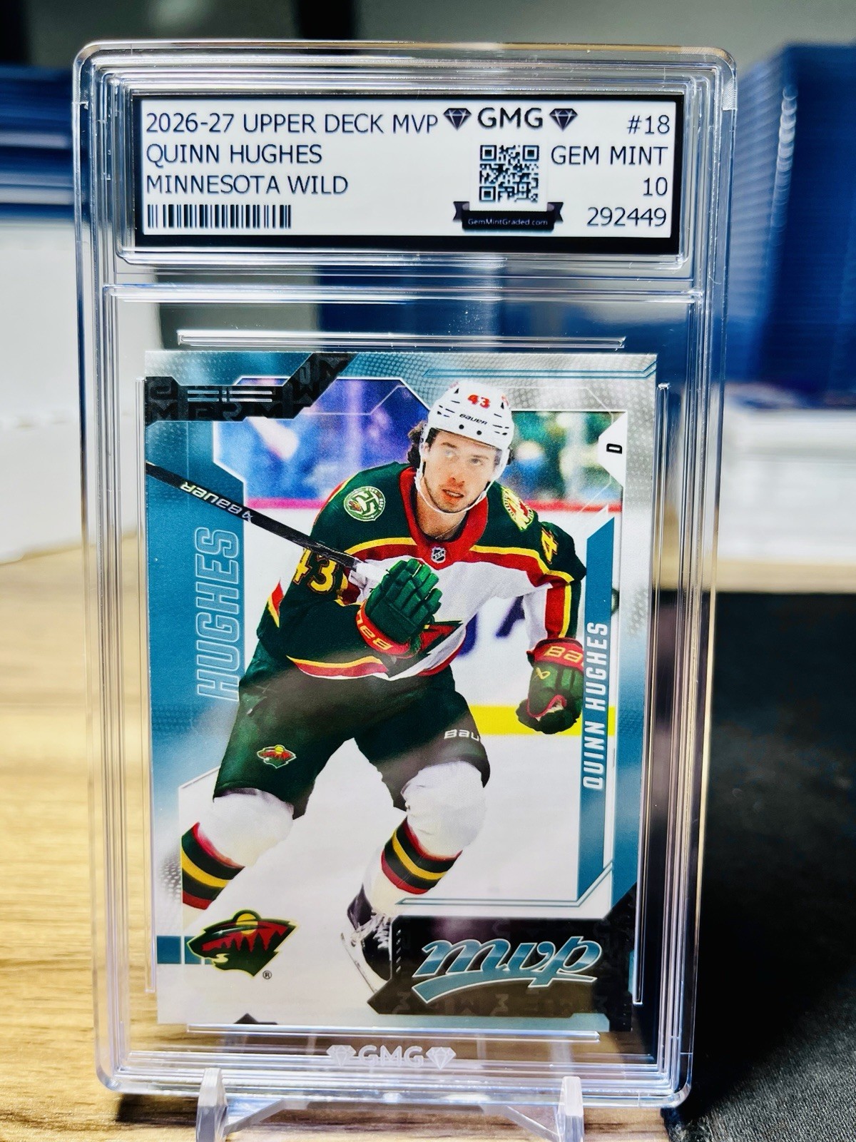 2026-27 Upper Deck MVP Quinn Hughes #18 1st MN Wild Card GMG Graded 10 Gem Mint 2026-27 Upper Deck MVP Quinn Hughes #18 1st MN Wild Card GMG Graded 10 Gem Mint