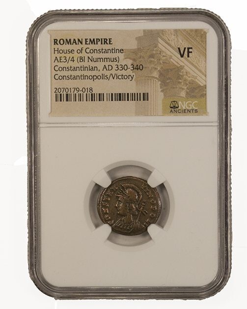 NGC VF Roman AE3/4 of Constantine I AD 330-346 CONSTANTINOPOLIS / VICTORY Rev.