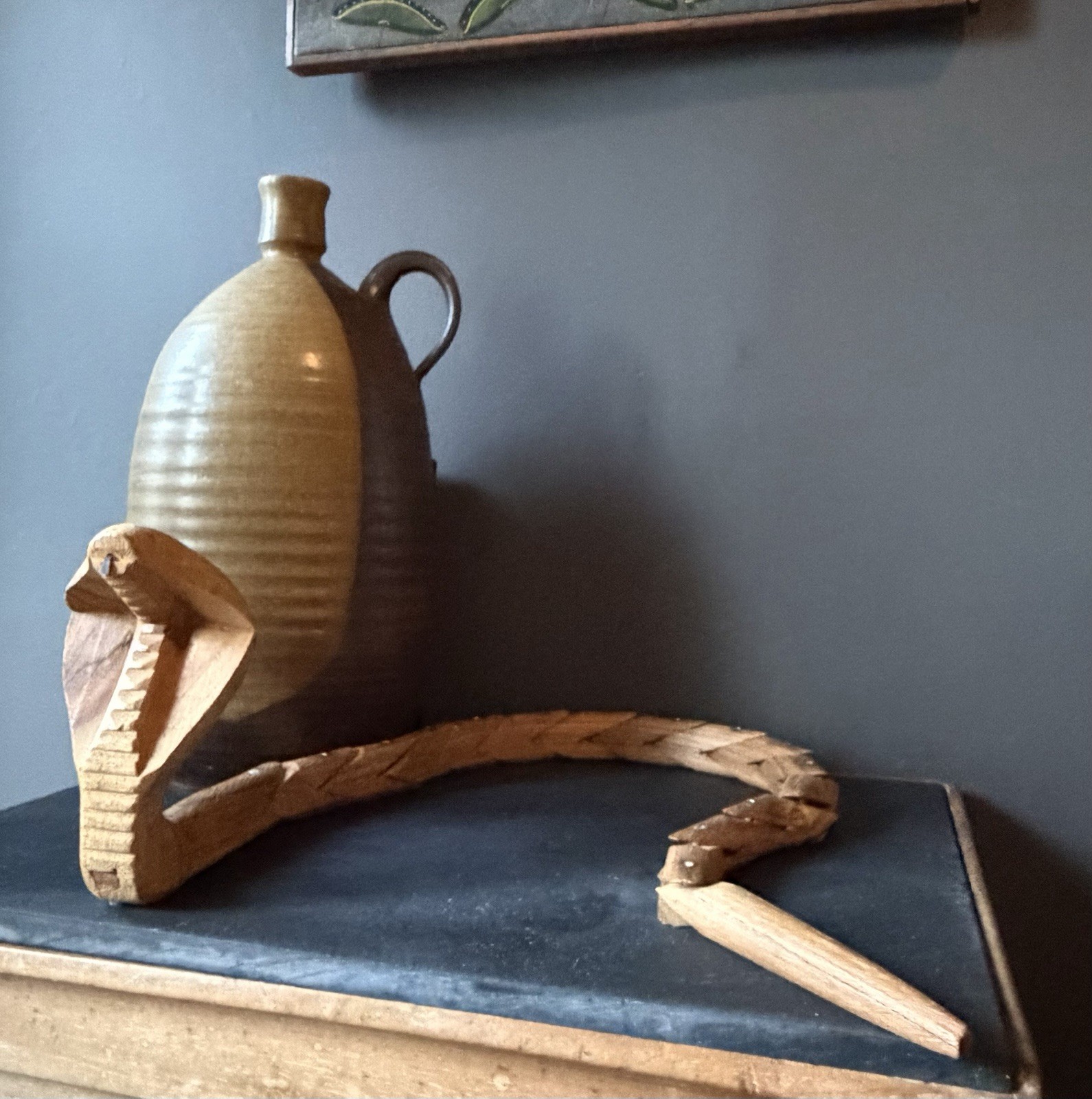 Vintage Wooden Articulated Cobra Snake Toy Hand Carved Jointed Wiggle Folk Art