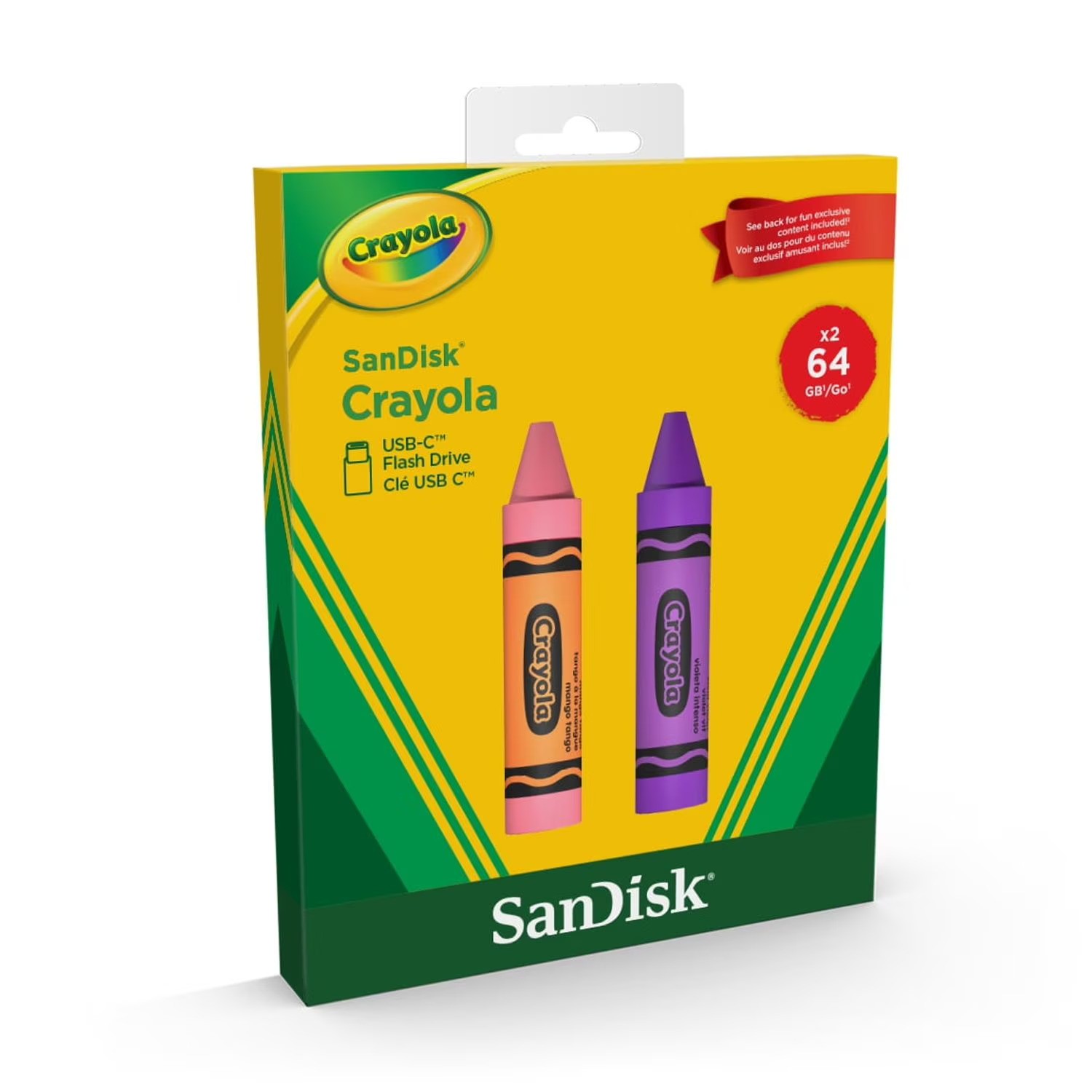 SanDisk Crayola USB-C Flash Drive, 64GB, 2 Pack, Mango Tango and Vivid Violet