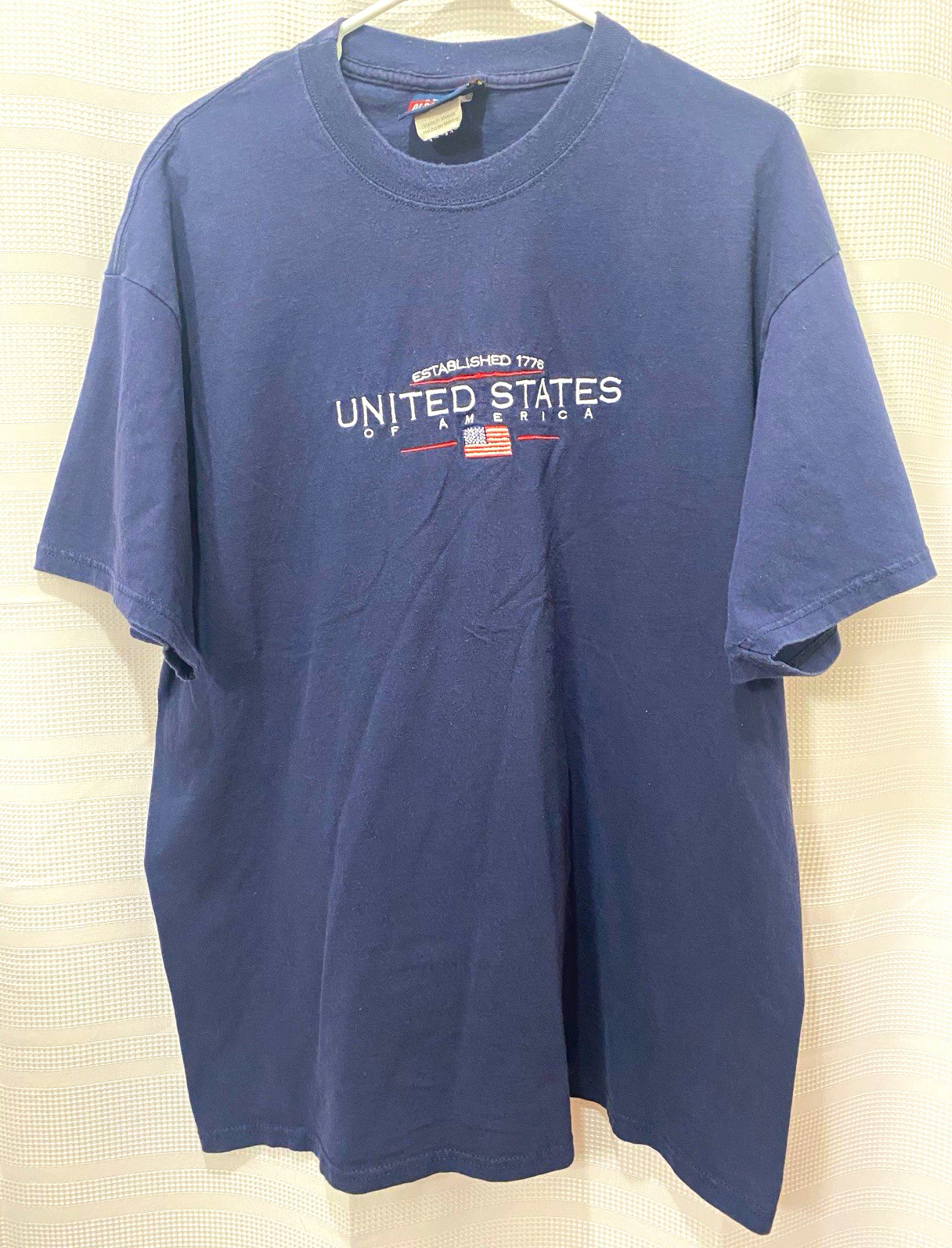 Vtg Y2K Old Varsity Brand Men\'s Blue USA Embroidered Graphic Crew Neck Tee XL