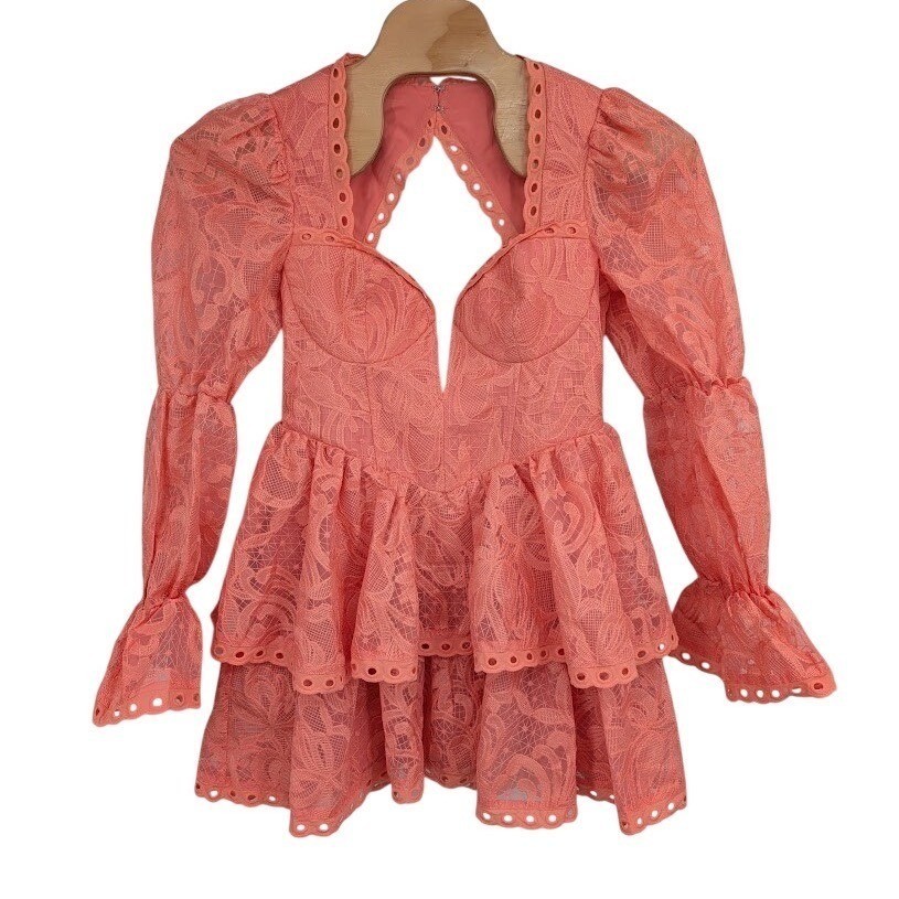 Asos Luxe NWT Structured Mini Dress Embroidered Organza Tiered Sleeves Orange 10 Asos Luxe NWT Structured Mini Dress Embroidered Organza Tiered Sleeves Orange 10