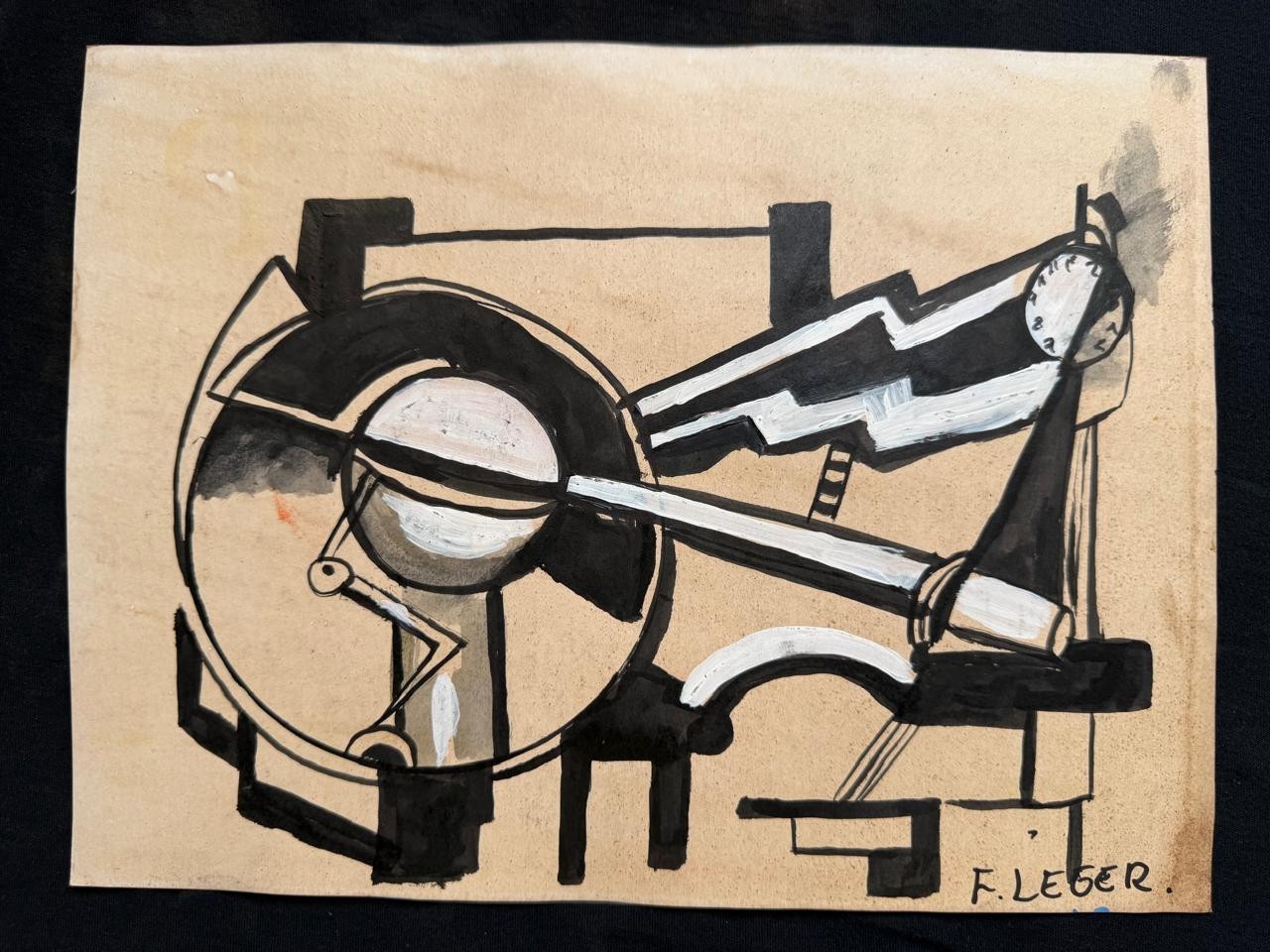 FERNAND LEGER painting drawing on old paper signed stamped