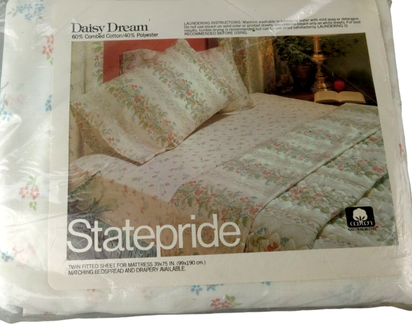 NOS Vintage STATEPRIDE DAISY DREAM White Retro Floral Twin FITTED Sheet NEW NOS Vintage STATEPRIDE DAISY DREAM White Retro Floral Twin FITTED Sheet NEW