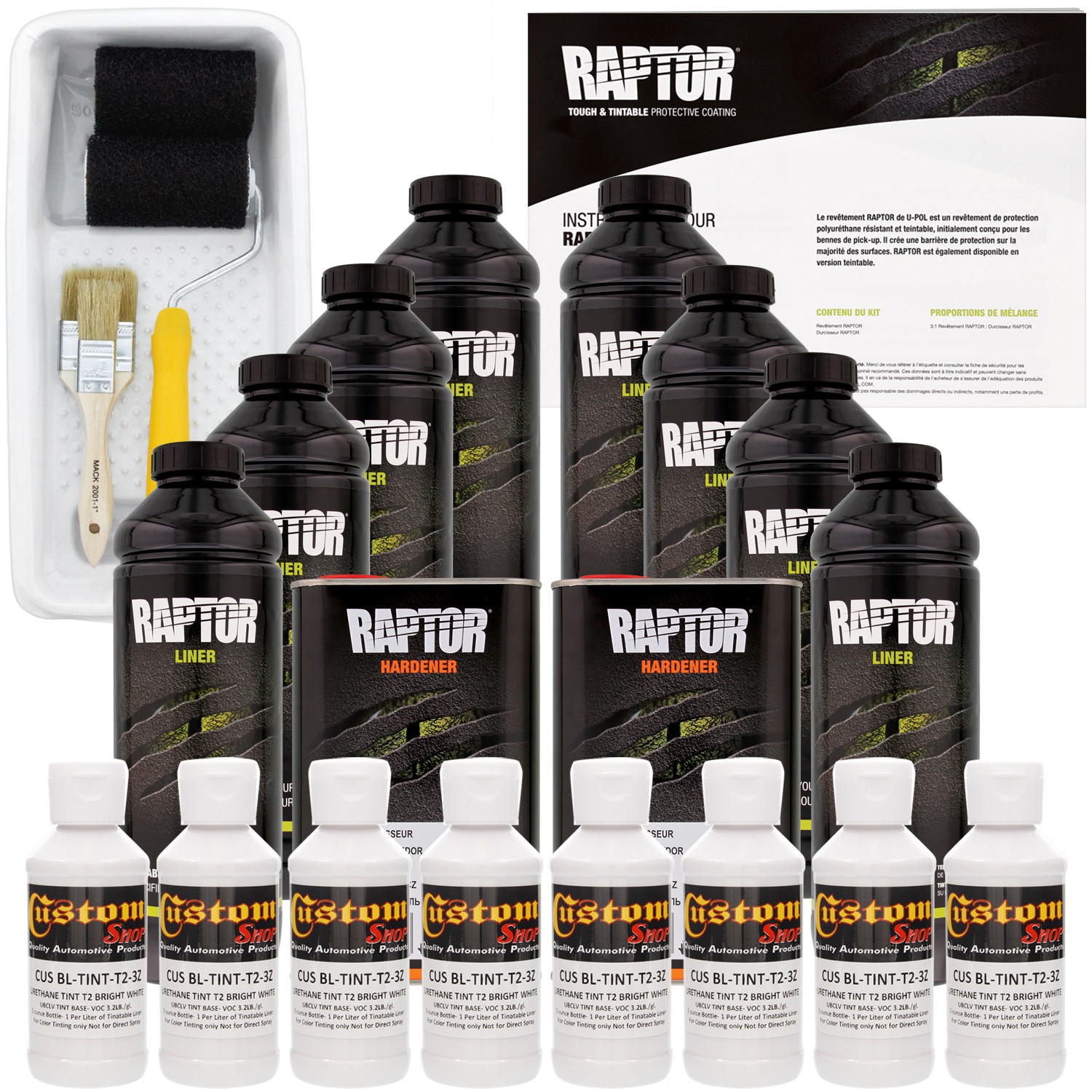 U-POL Raptor Tintable Bright White Spray-On Truck Bed Liner Kit - 8 Quarts