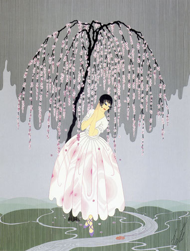Blossom Umbrella 22x30 Art Deco Print by Erte