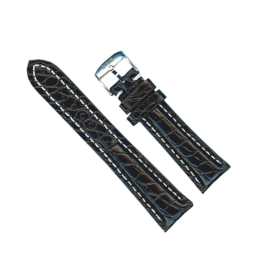 GENUINE ALLIGATOR BLACK STRAP BAND 22mm & GENUINE ORIS STEEL BUCKLE GENUINE ALLIGATOR BLACK STRAP BAND 22mm & GENUINE ORIS STEEL BUCKLE