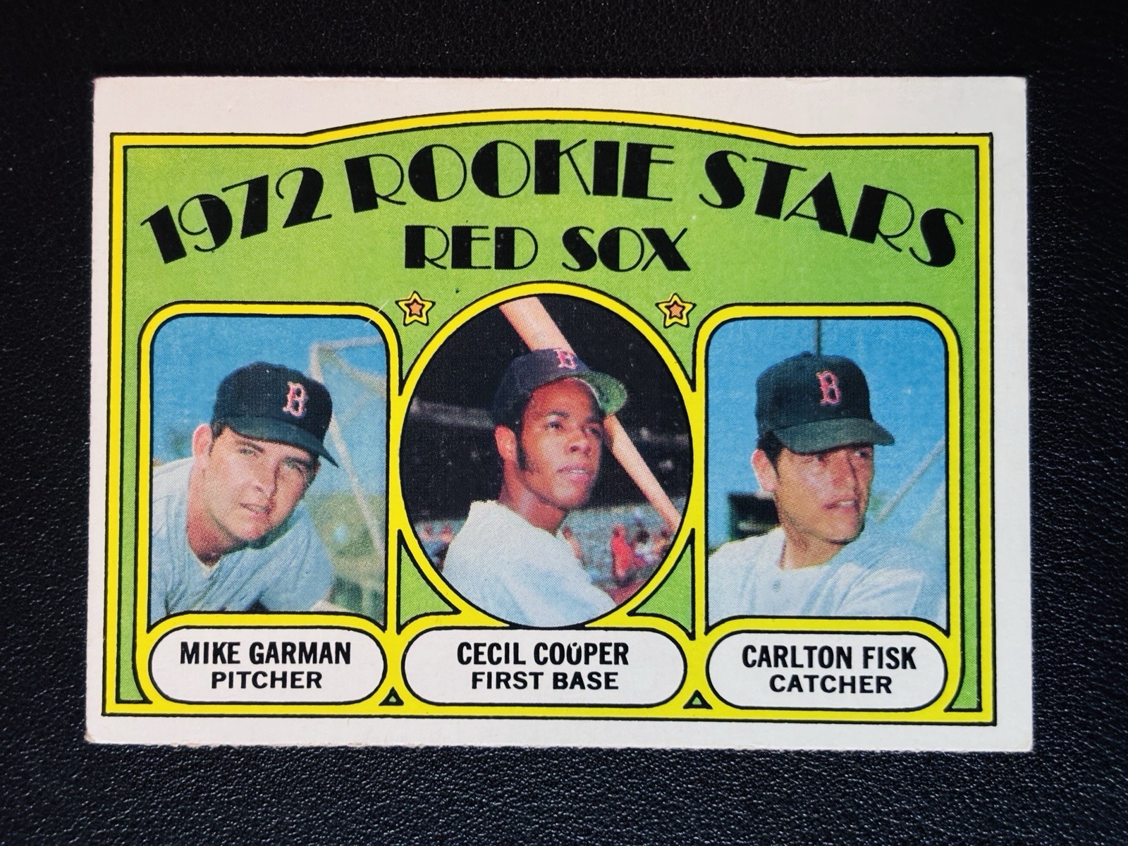 1972 Topps Red Sox Rookie Stars #79 Carlton Fisk Cecil Cooper Mike Garman PB4 1972 Topps Red Sox Rookie Stars #79 Carlton Fisk Cecil Cooper Mike Garman PB4