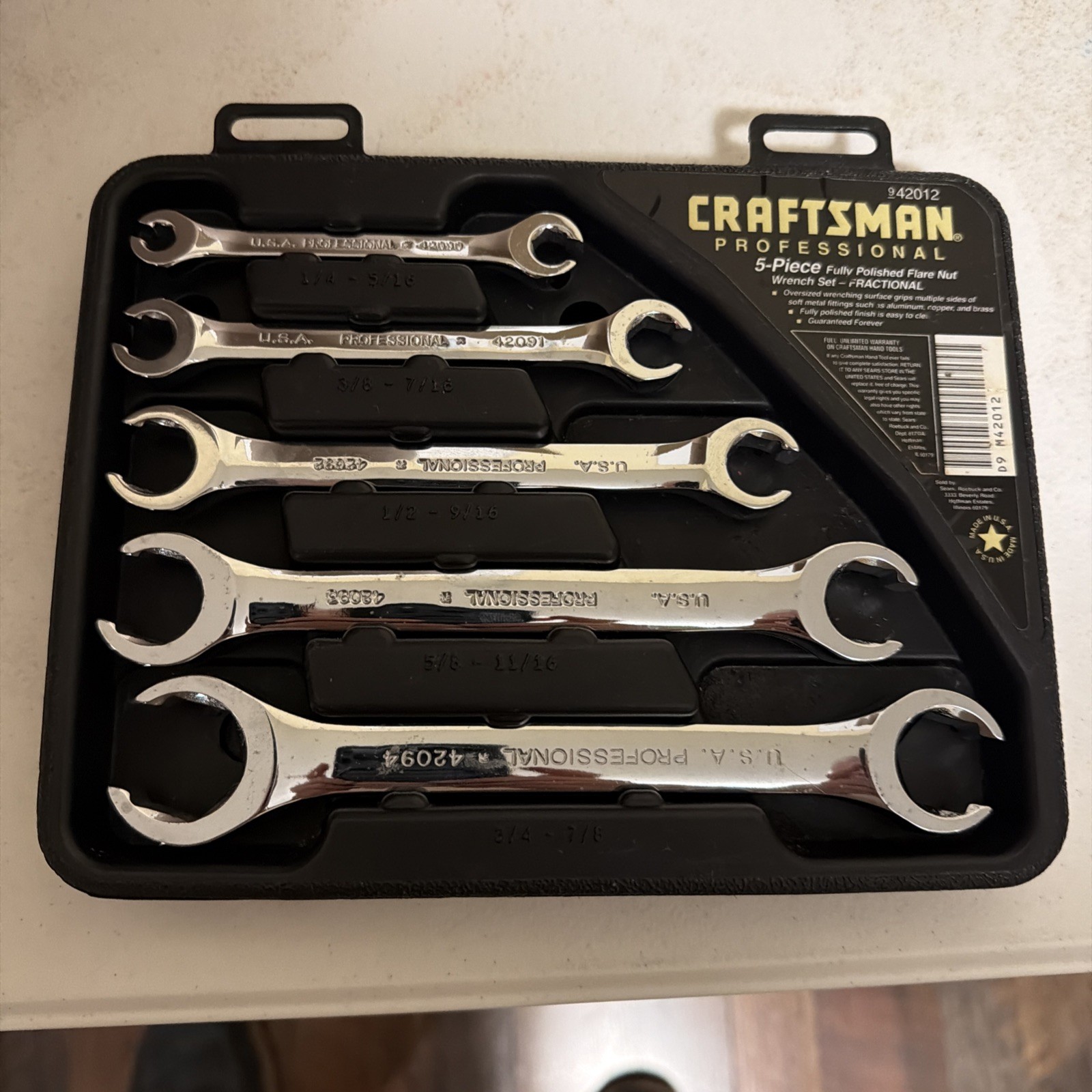 Craftsman Professional 9-42012 USA 5-Piece Fully Polished Flare Nut Wrench Set
