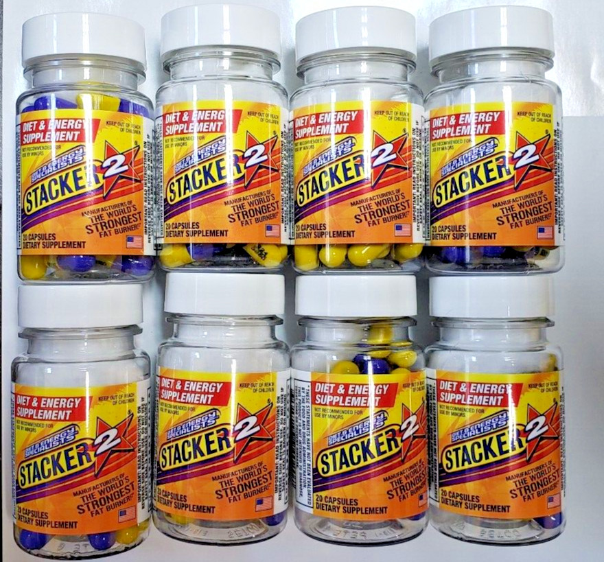 Stacker two Capsules 20ct Weight Loss Energy Dietary Supple (8 Bottles)= 160 Stacker two Capsules 20ct Weight Loss Energy Dietary Supple (8 Bottles)= 160