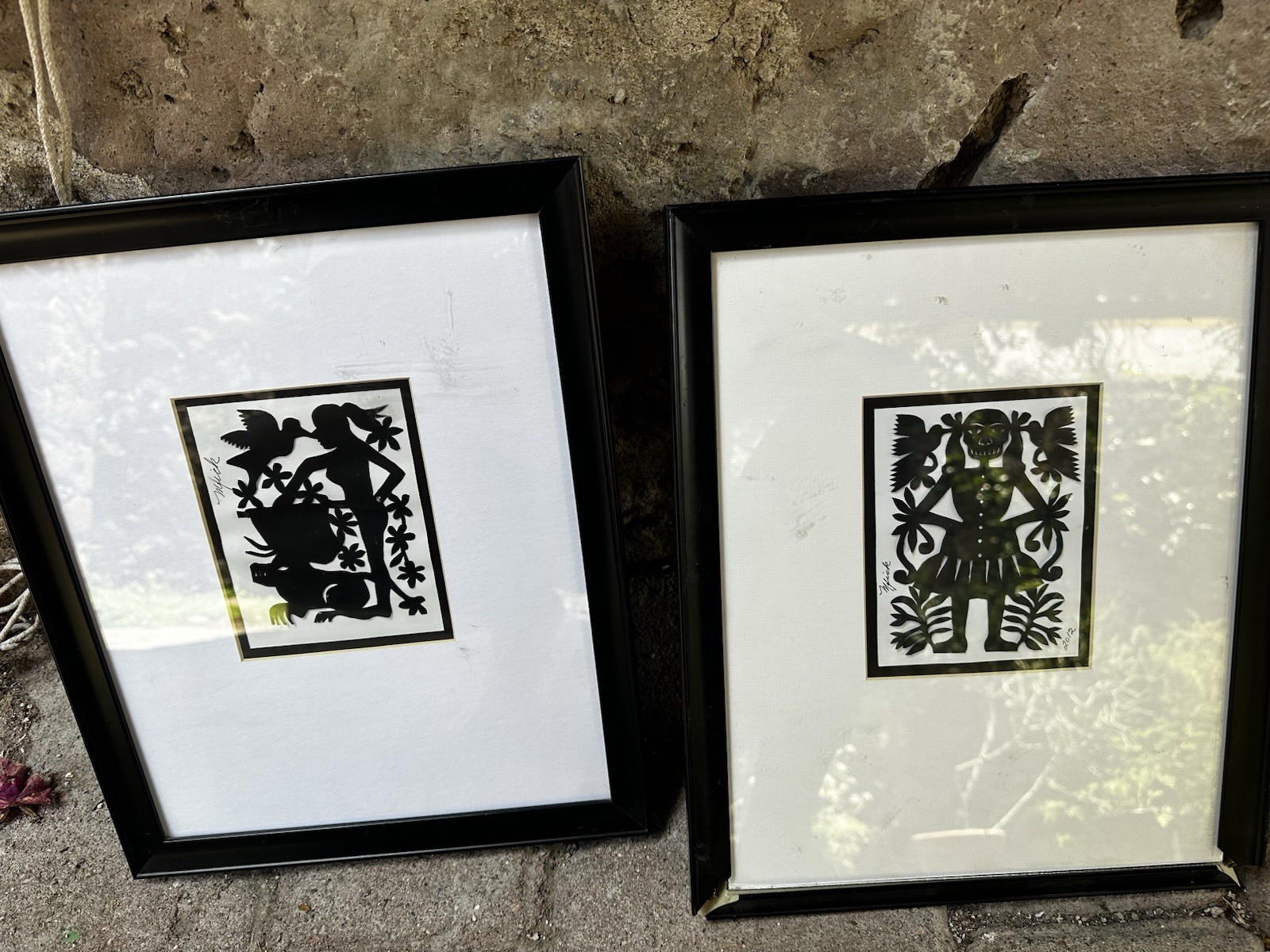 Margarita Fick Rare Papel Picado Set 2 Signed Mexican Folk Art Unframed Margarita Fick Rare Papel Picado Set 2 Signed Mexican Folk Art Unframed