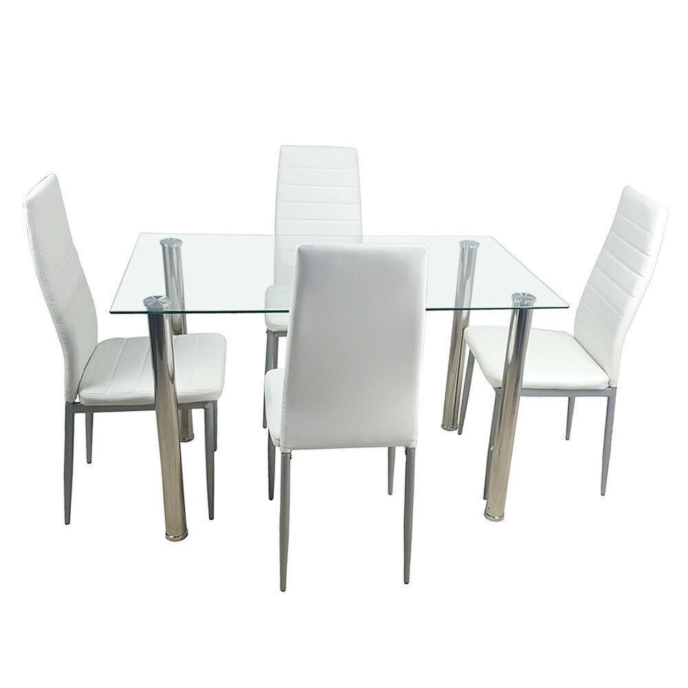 5 PCS Dining Set Metal Glass Table and 4 Chairs Kitchen Breakfast Furniture