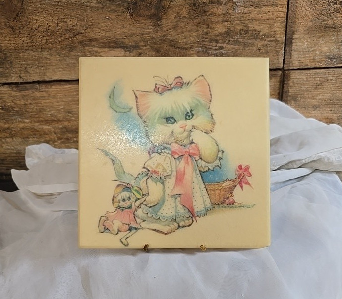 Vintage Pete Hawley Kitten Illustration - Litho Plaque 8.5\ Vintage Pete Hawley Kitten Illustration - Litho Plaque 8.5\