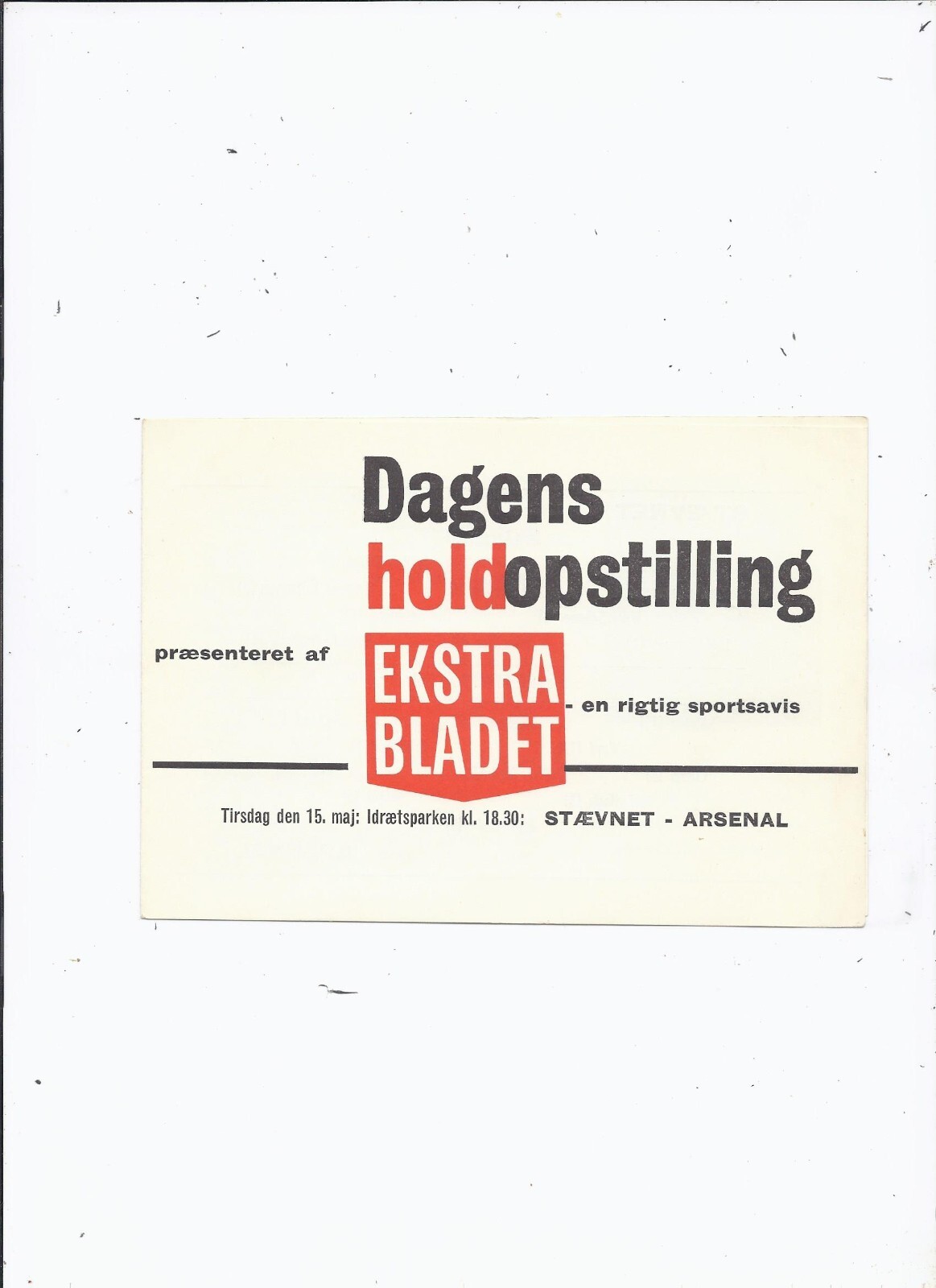 Staevnet v Arsenal 15 May 1962 Friendly Rare BLACK FRIDAY