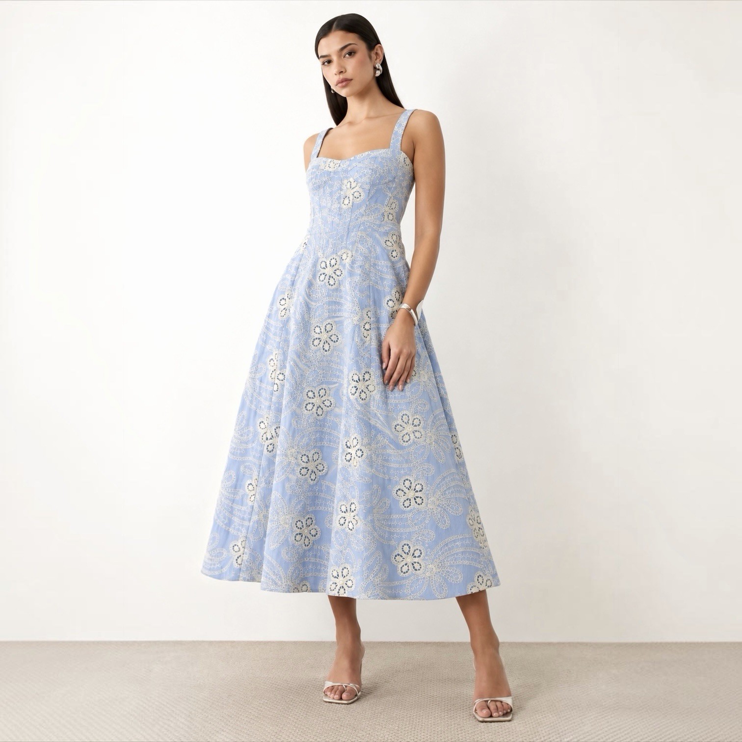 Bardot Lilah Sleeveless Eyelet Lace Corset A-Line Midi Dress Size US 6