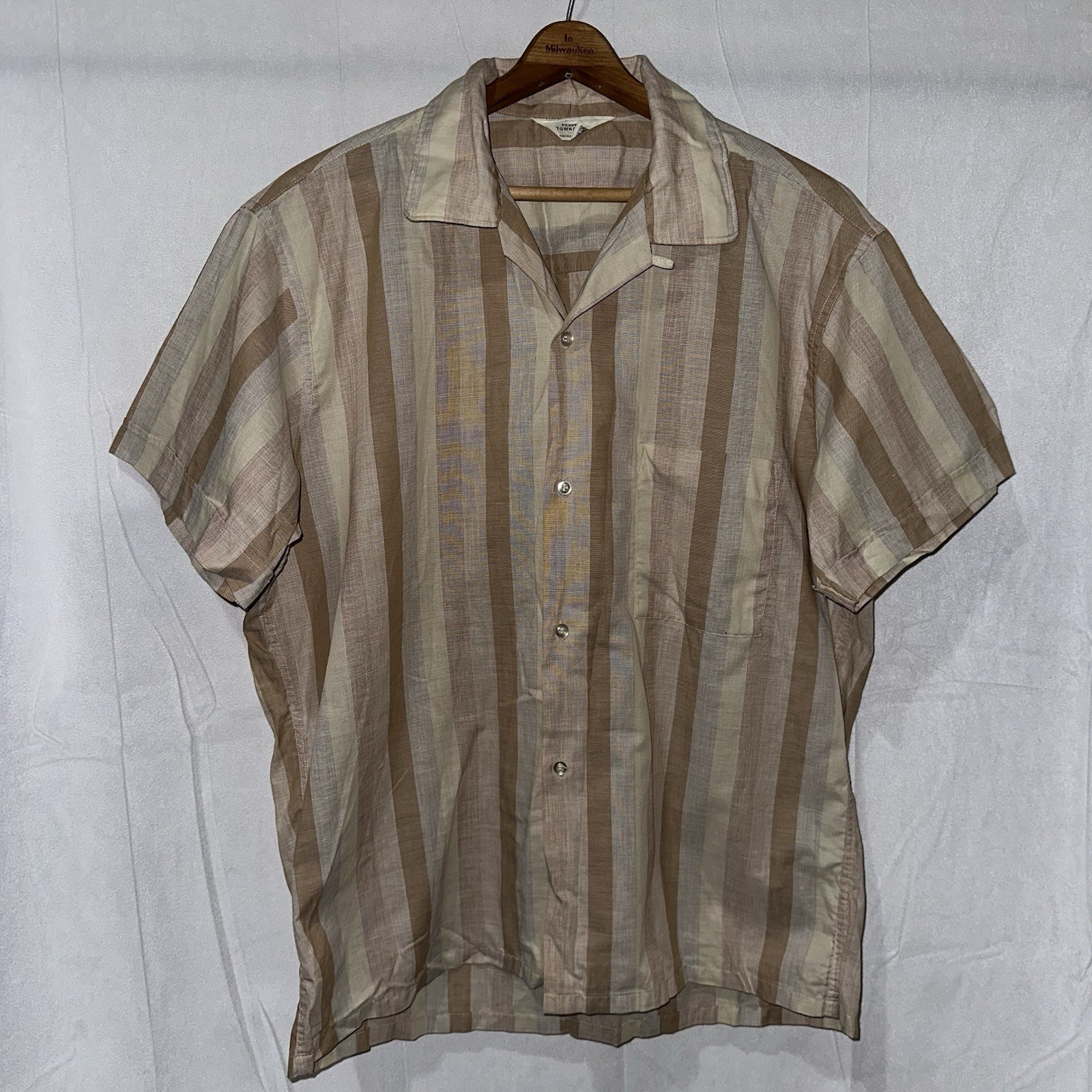 Vintage 50s Penneys Towncraft Button Up Short Sleeve Shirt Loop Collar Sz L 16