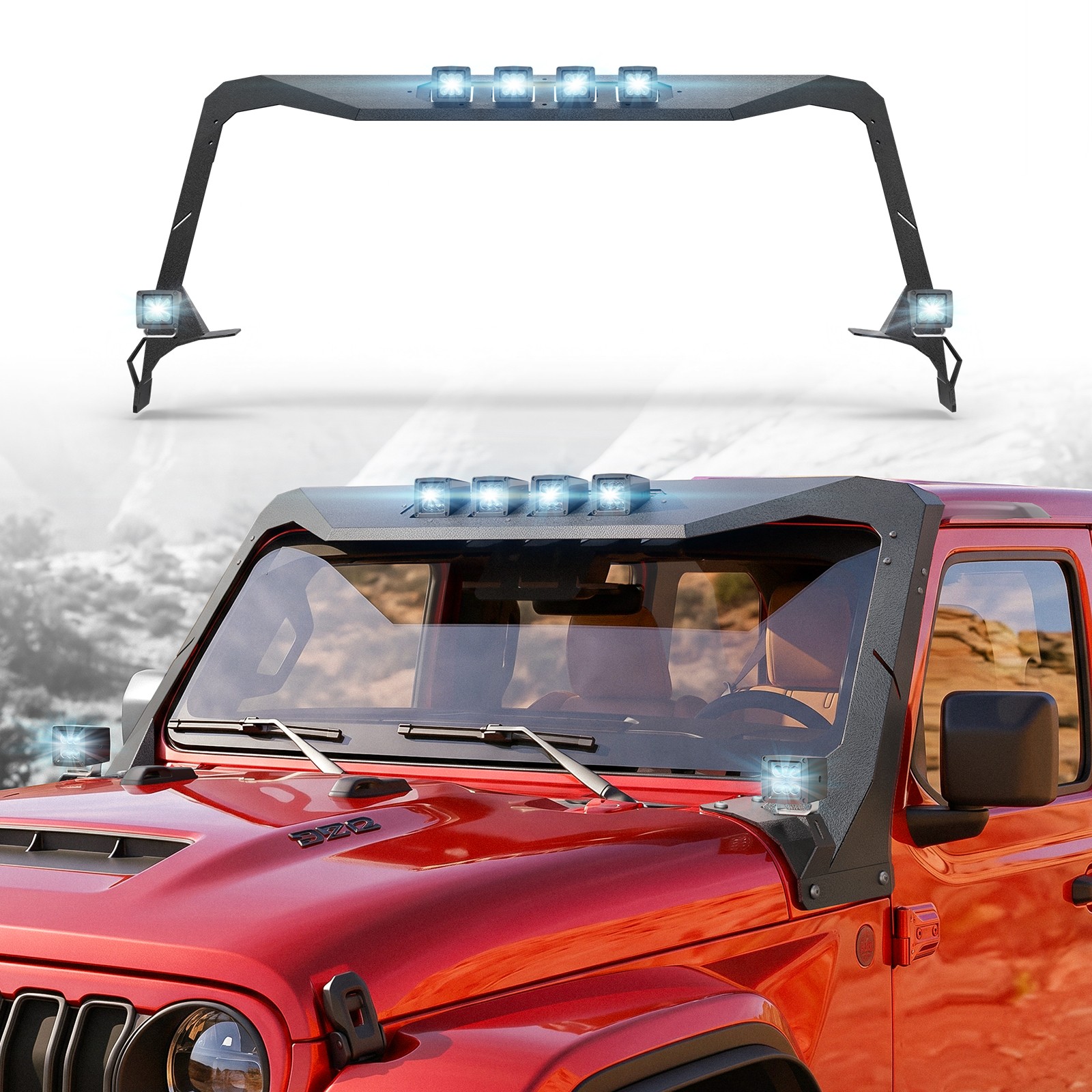 Windshield Frame Cover Light Mount w/LED For 2018-2026 Wrangler JL Gladiator JT