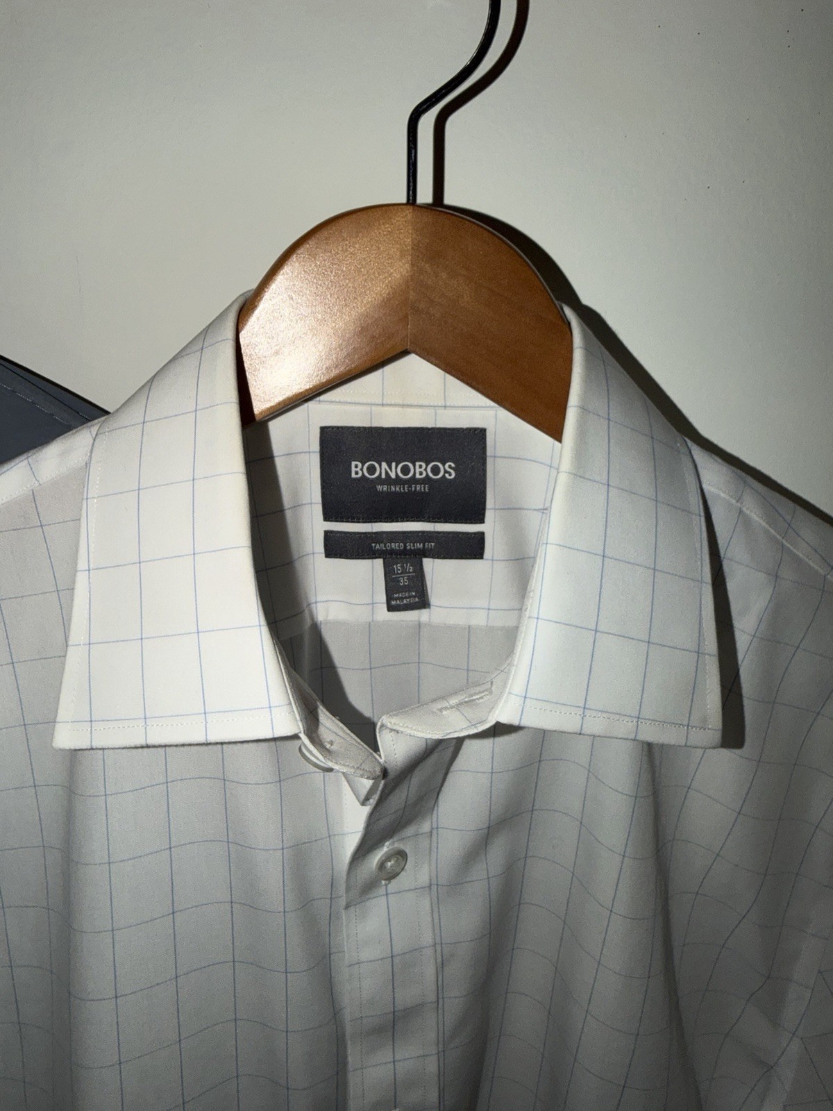Bonobos Men’s Dress Shirt 15.5/35 Tailored Slim Fit Jet Setter White Blue Stripe