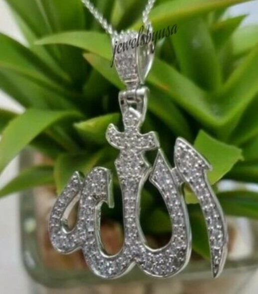 0.38cts Genuine Moissanite Men\'s Allah Charm Only Pendant 925 Silver