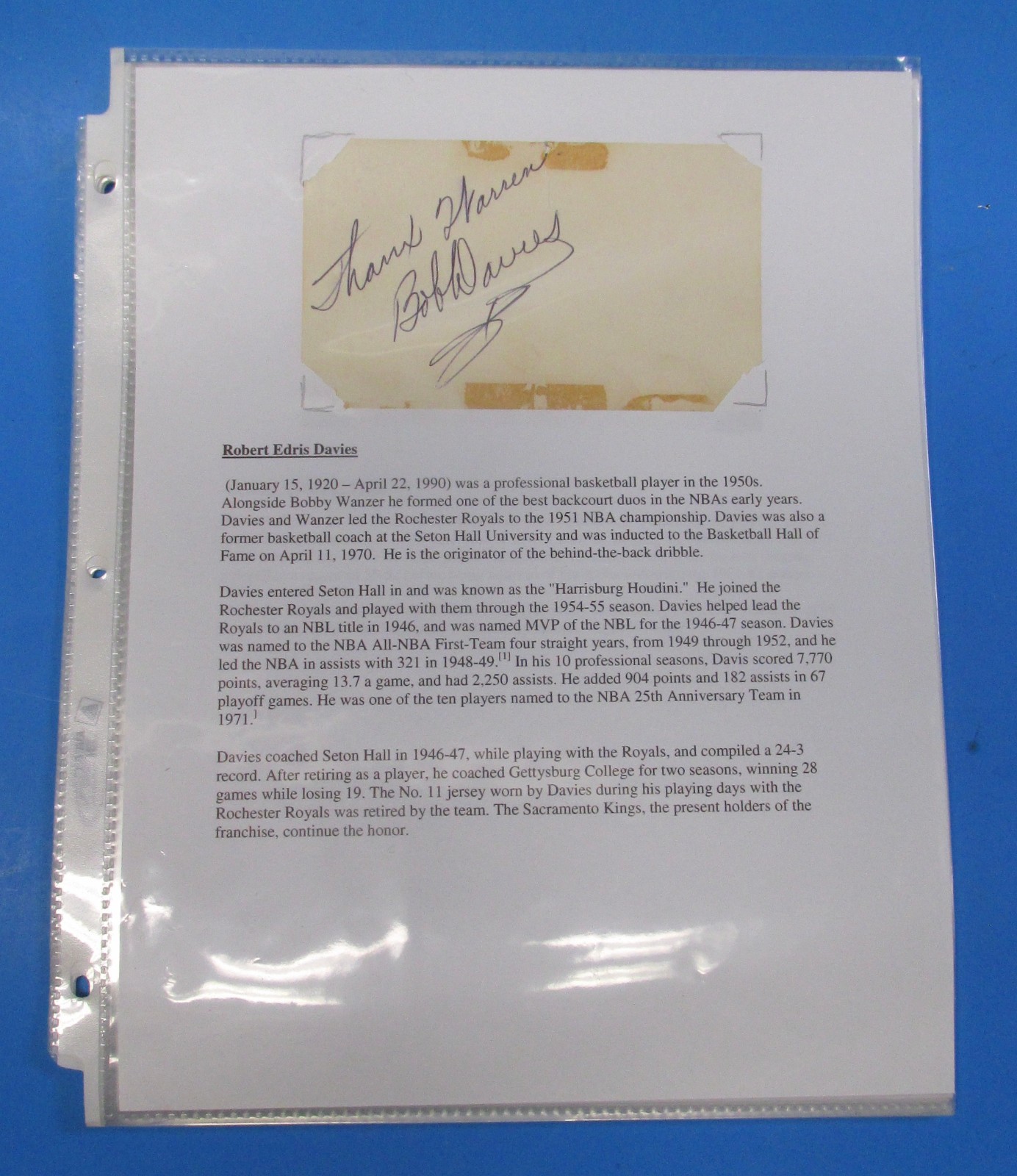 RARE Vintage 1 of 1 Basketball 10 Autograph Collection owned by HOF Warren Cote