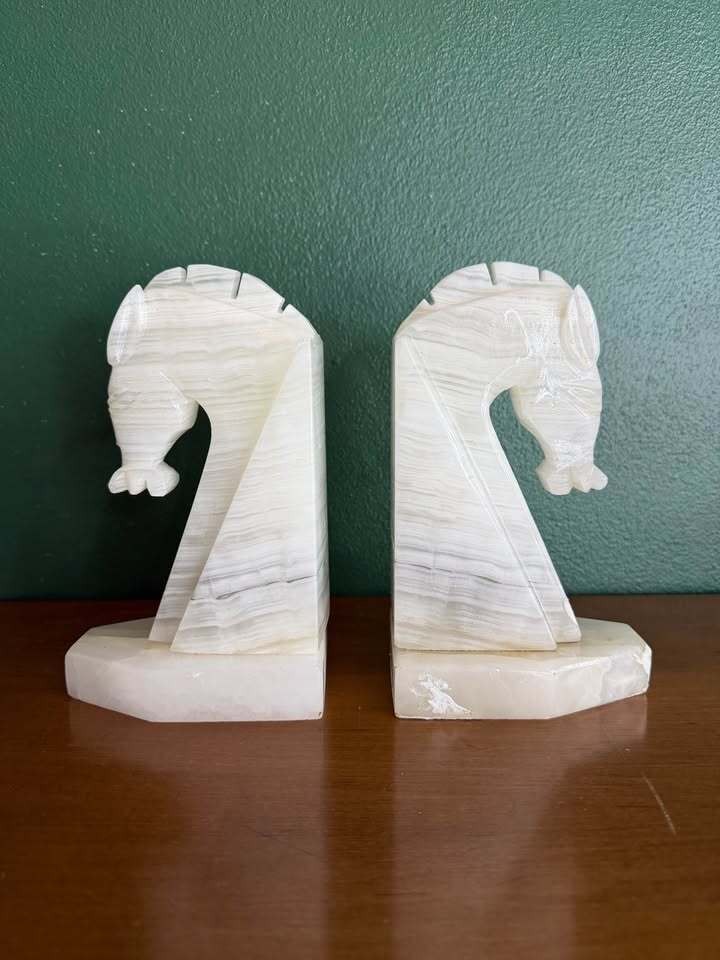 Hand Carved Onyx Horse Head Bookends
