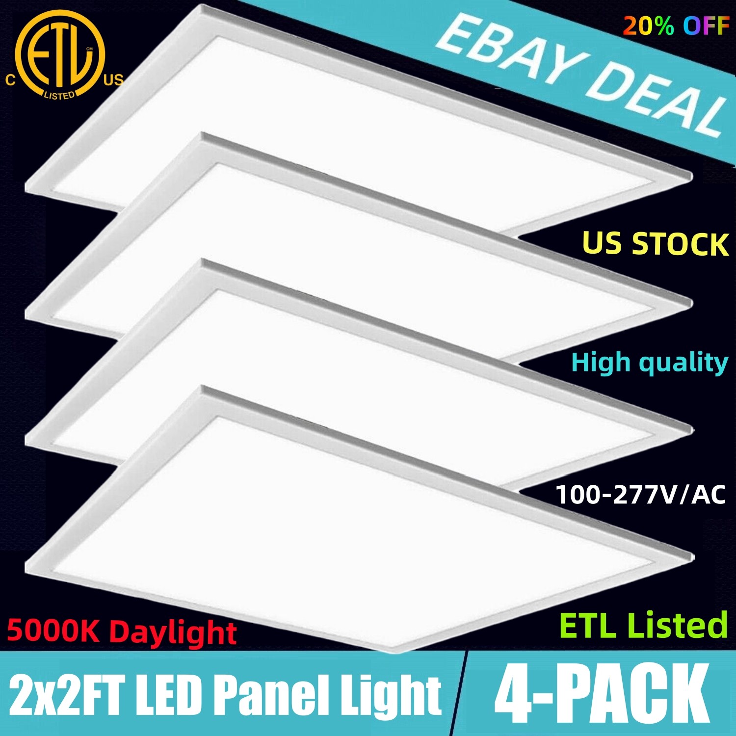 2x4 2x2 LED Flat Panel Troffer Light 5000K Dimmable Drop Ceiling Light, 100-277V