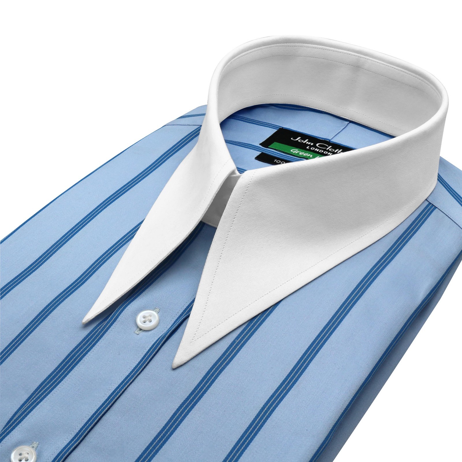 Spear Dagger Collar Men\'s Shirt Sky Blue Stripes Vintage 1930\'s Goodfellas Style