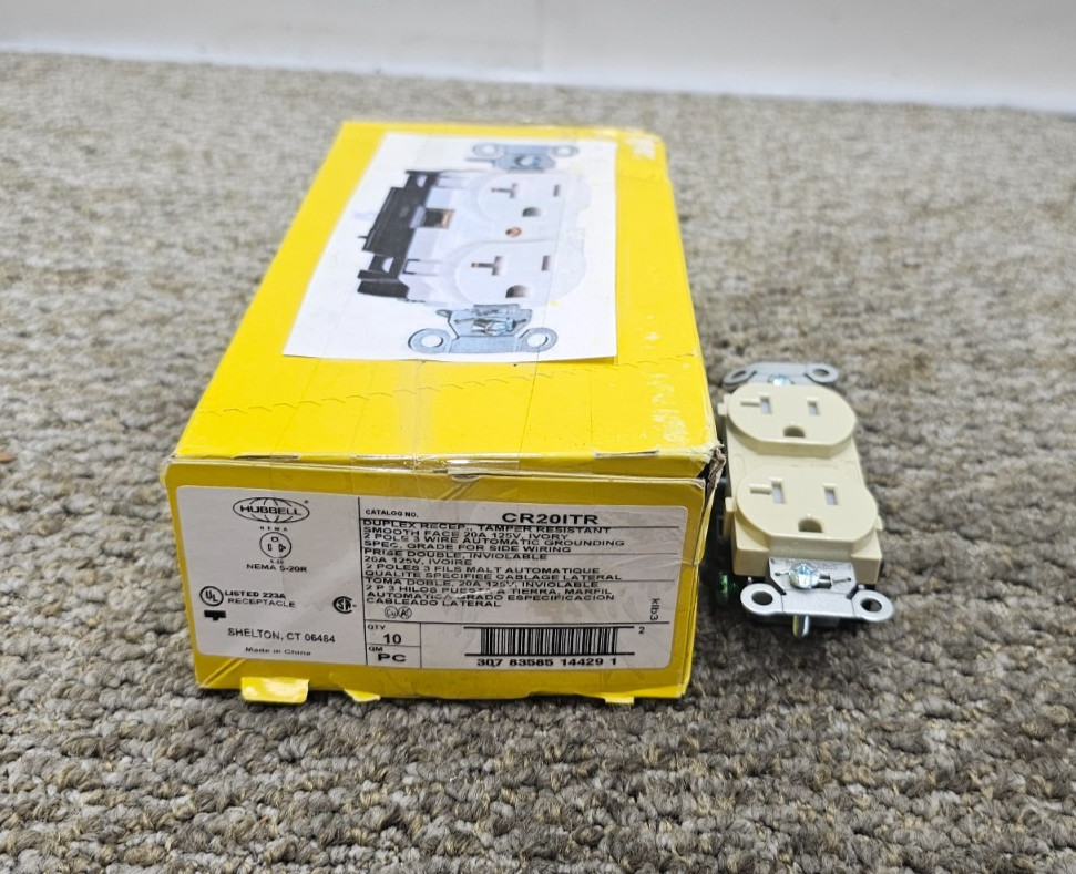 (QTY 10) Hubbell CR20ITR 20A 125V Duplex Tamper-Resistant Receptacle Ivory