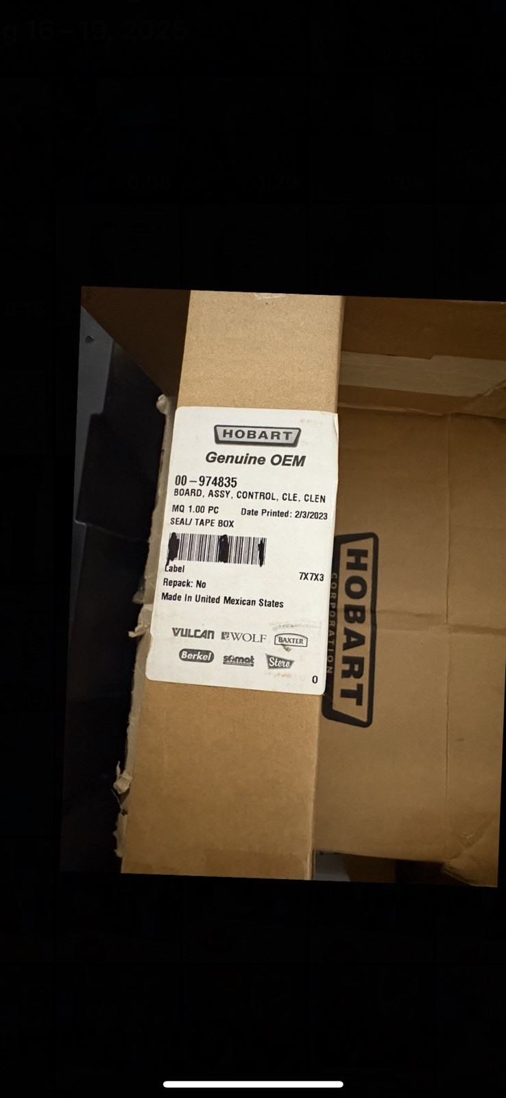 Hobart OEM control Board ASSY 00-974835 Model CLE Dishwashers