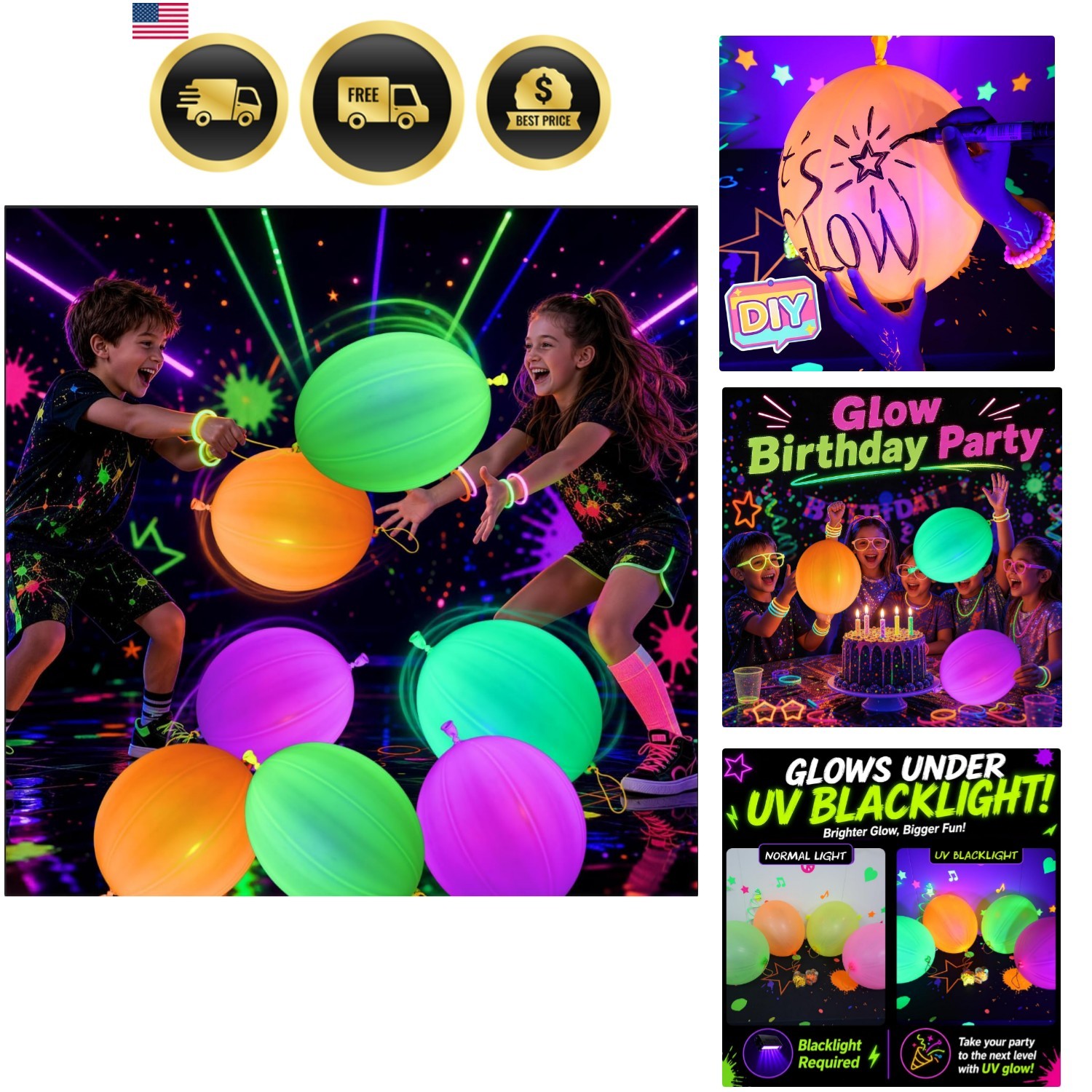 Mega-L Glow In The Dark Party Supplies, 24 PCS Neon Reusable Punch Balloons |...