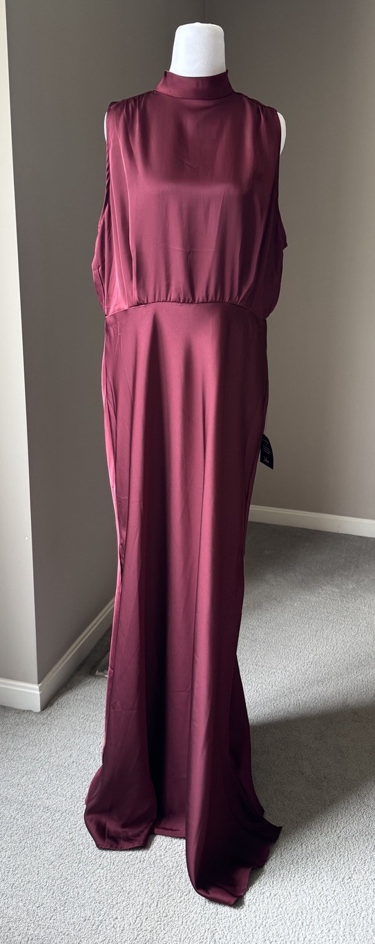 Lulus Classic Elegance Wine Satin  Maxi Dress Size 1X