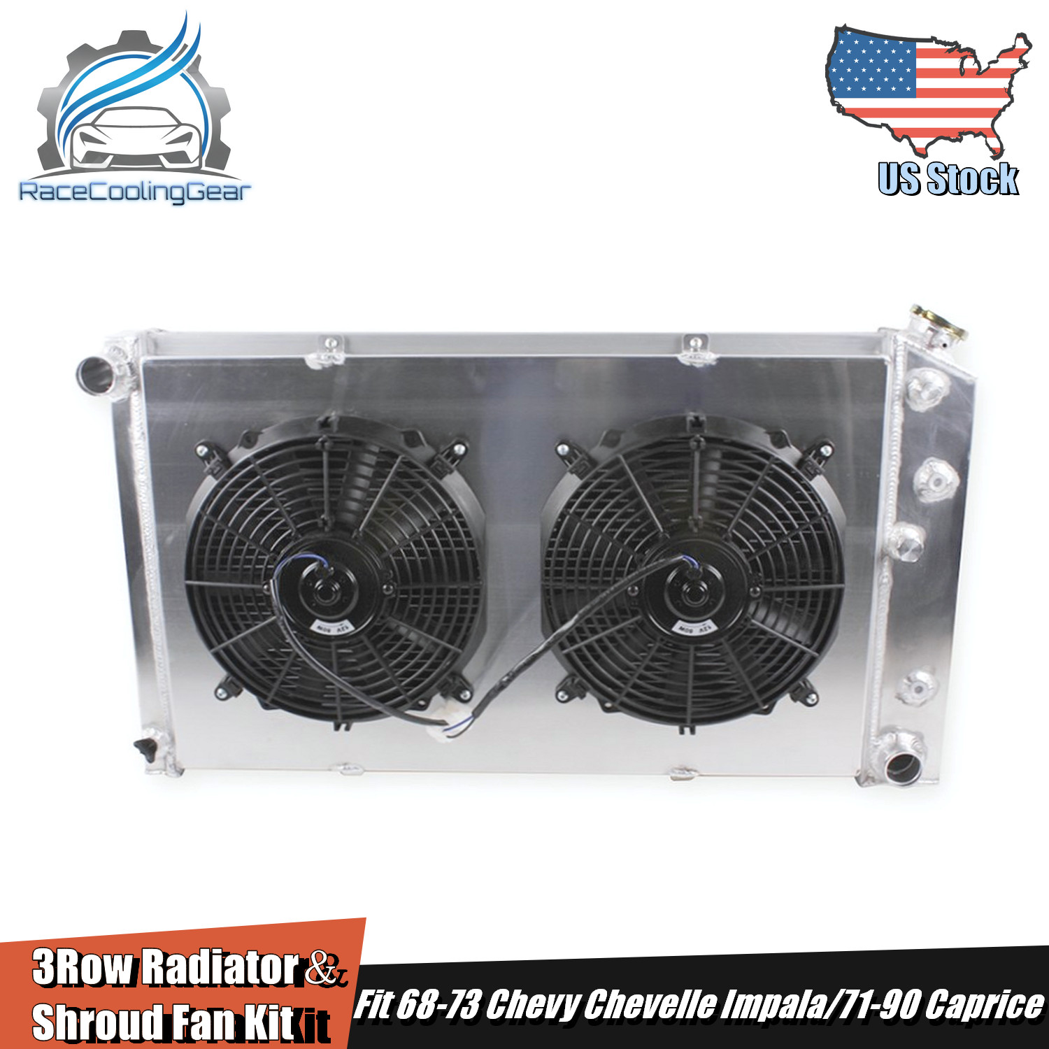 Fit 1968-73 Chevy Chevelle Impala/71-90 Caprice Aluminum Radiator Shroud Fan Kit