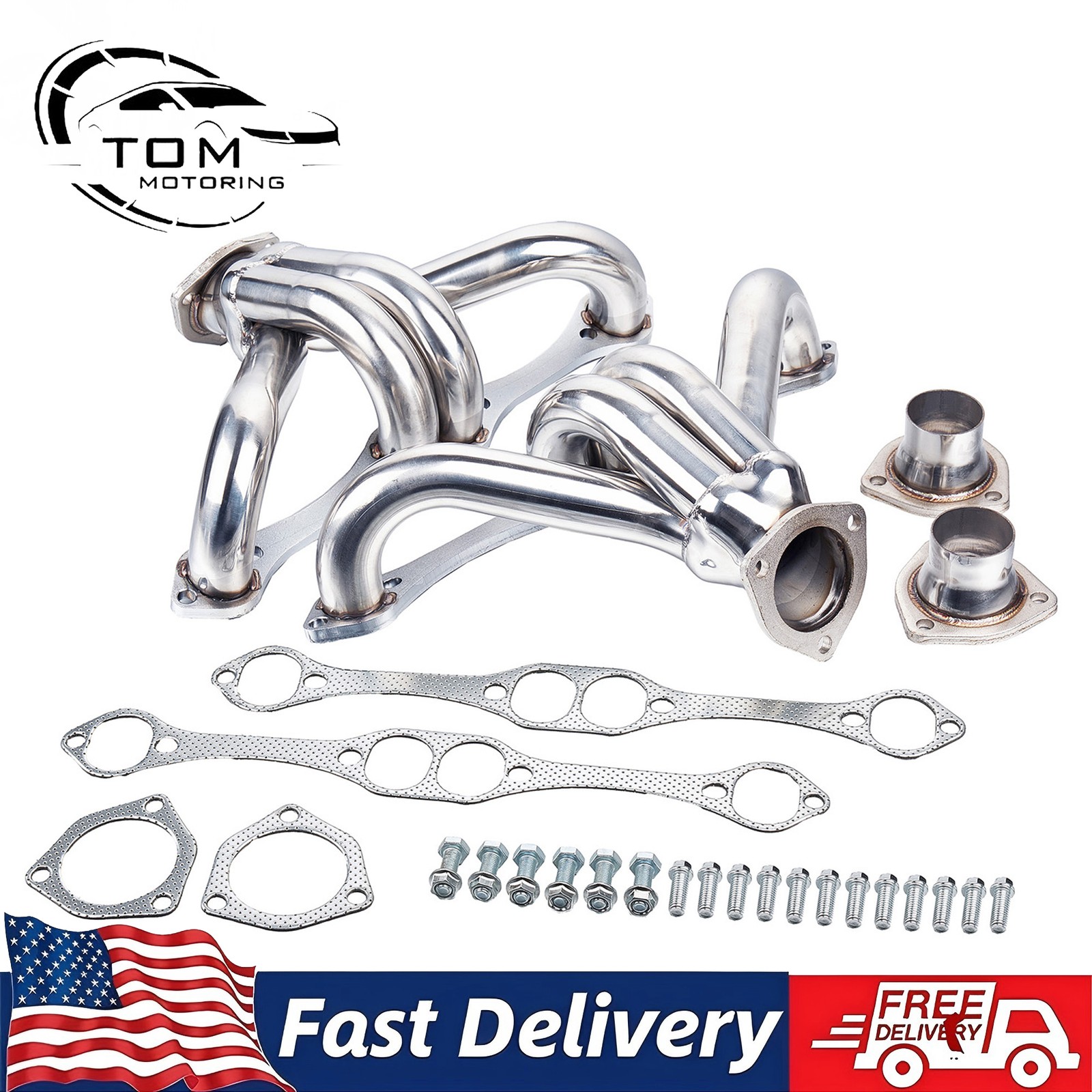 For Chevy SBC V8 265 283 305 350 400 1955-up Shorty Hugger Headers Stainless