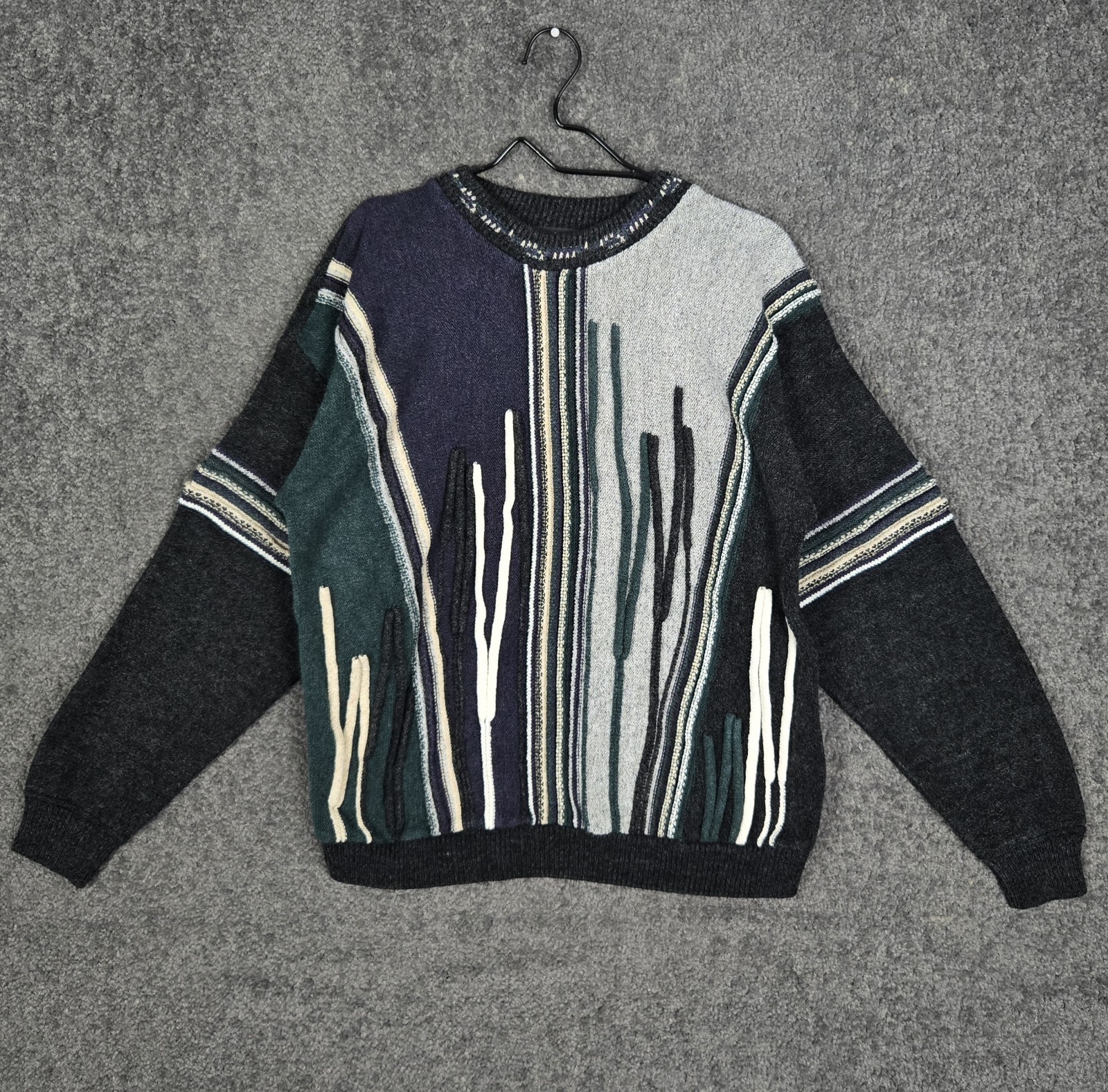 Vintage Protege Sweater Men\'s Large 3D Texture Striped Zig Zag Knit 1990s 90s