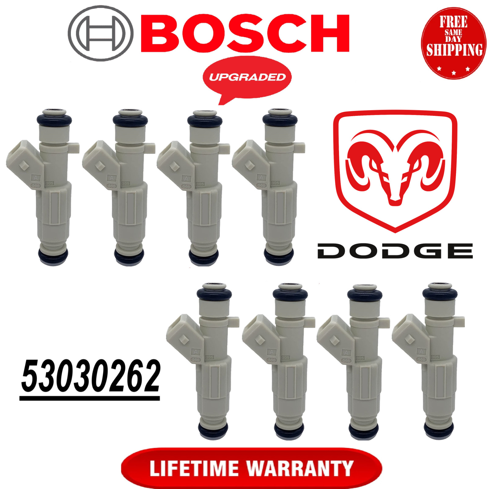 HP+TORQUE UPGRADE OEM BOSCH x8 4hole 24LB Fuel Injectors for 92-95 DODGE 5.2 5.9